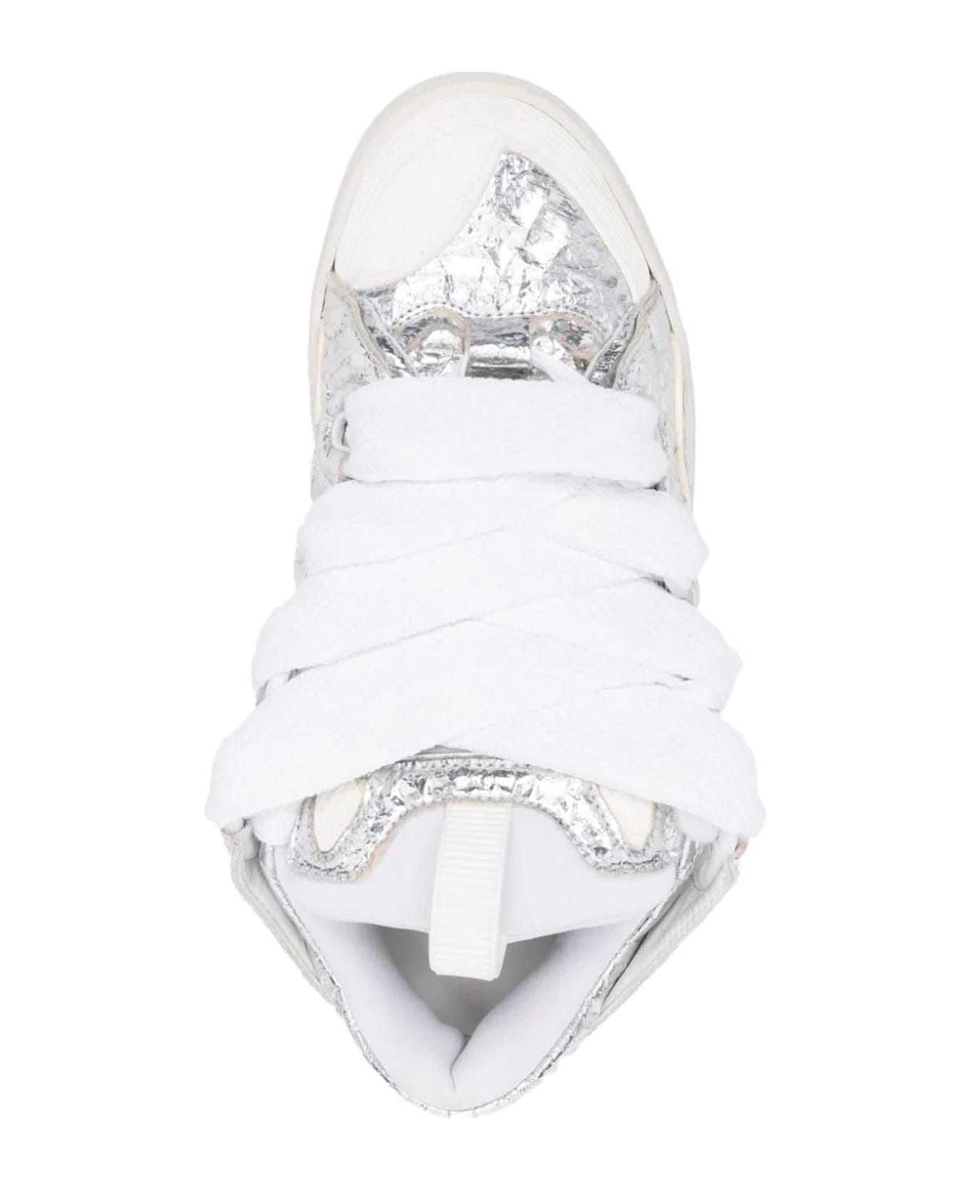 Lanvin Curb Sneakers In Crinkled Metallic Leather - Silver