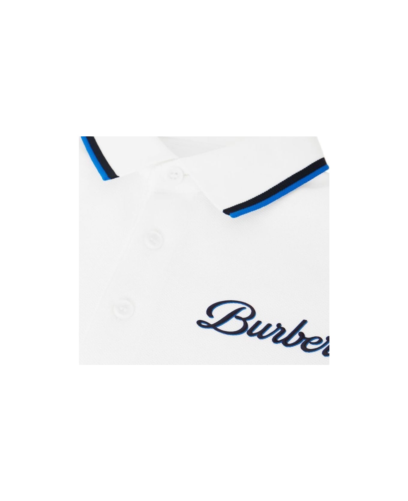 Burberry White Polo T-shirt With Embroidered Logo In Cotton Boy - White