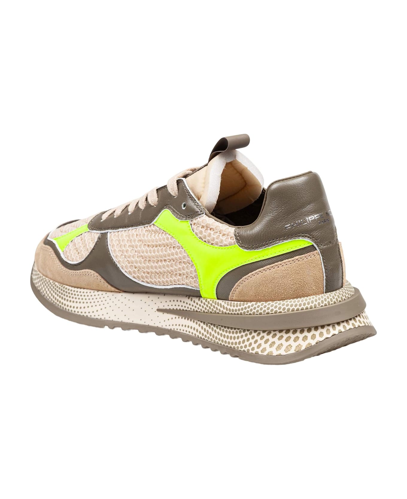 Philippe Model Olympique Sneakers In Leather And Fabric Color Military Green And Yellow - Multicolor