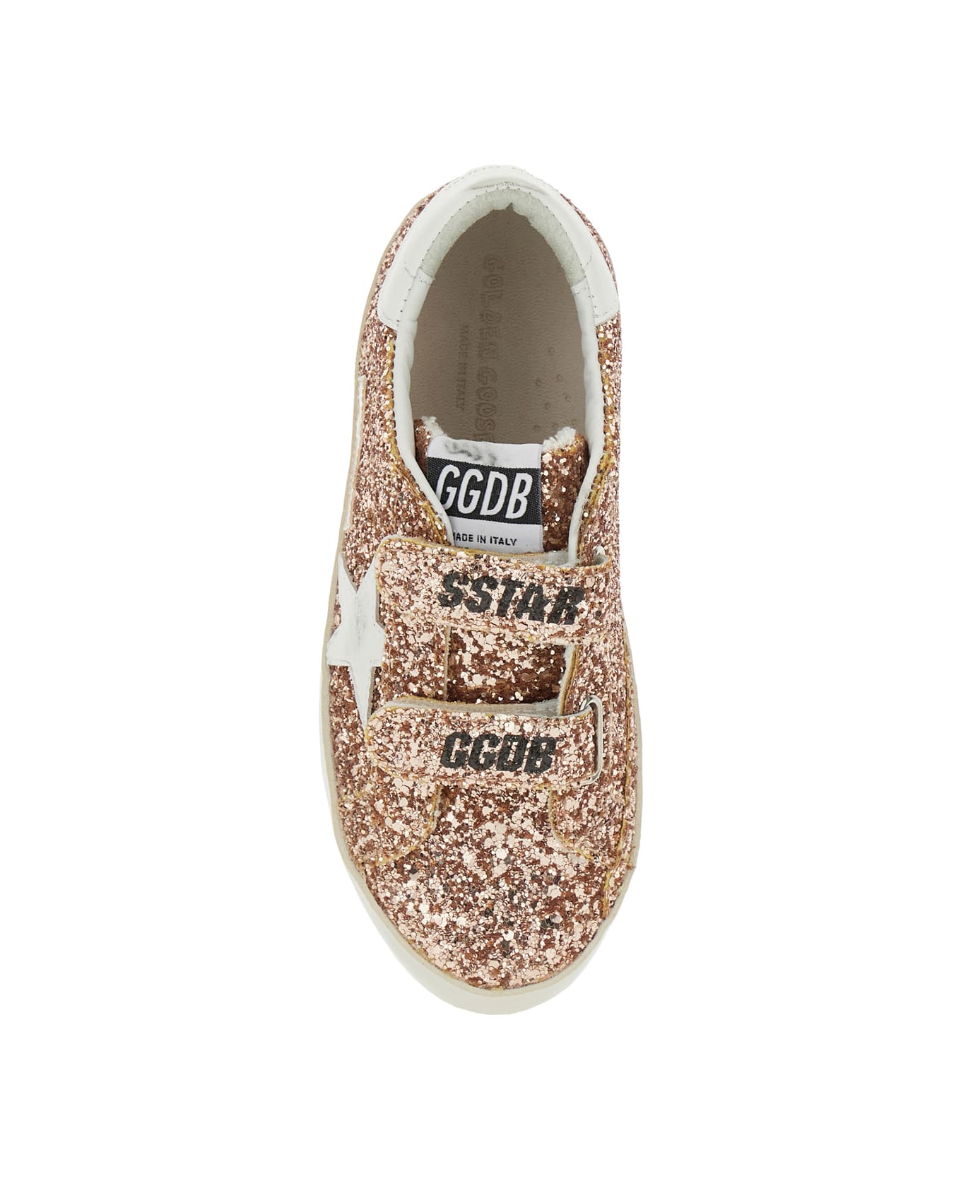 Golden Goose 'old School' Brown Rhinestoned Sneakers With Logo Patch On The Tongue In Cotton Blend Girl - Brown