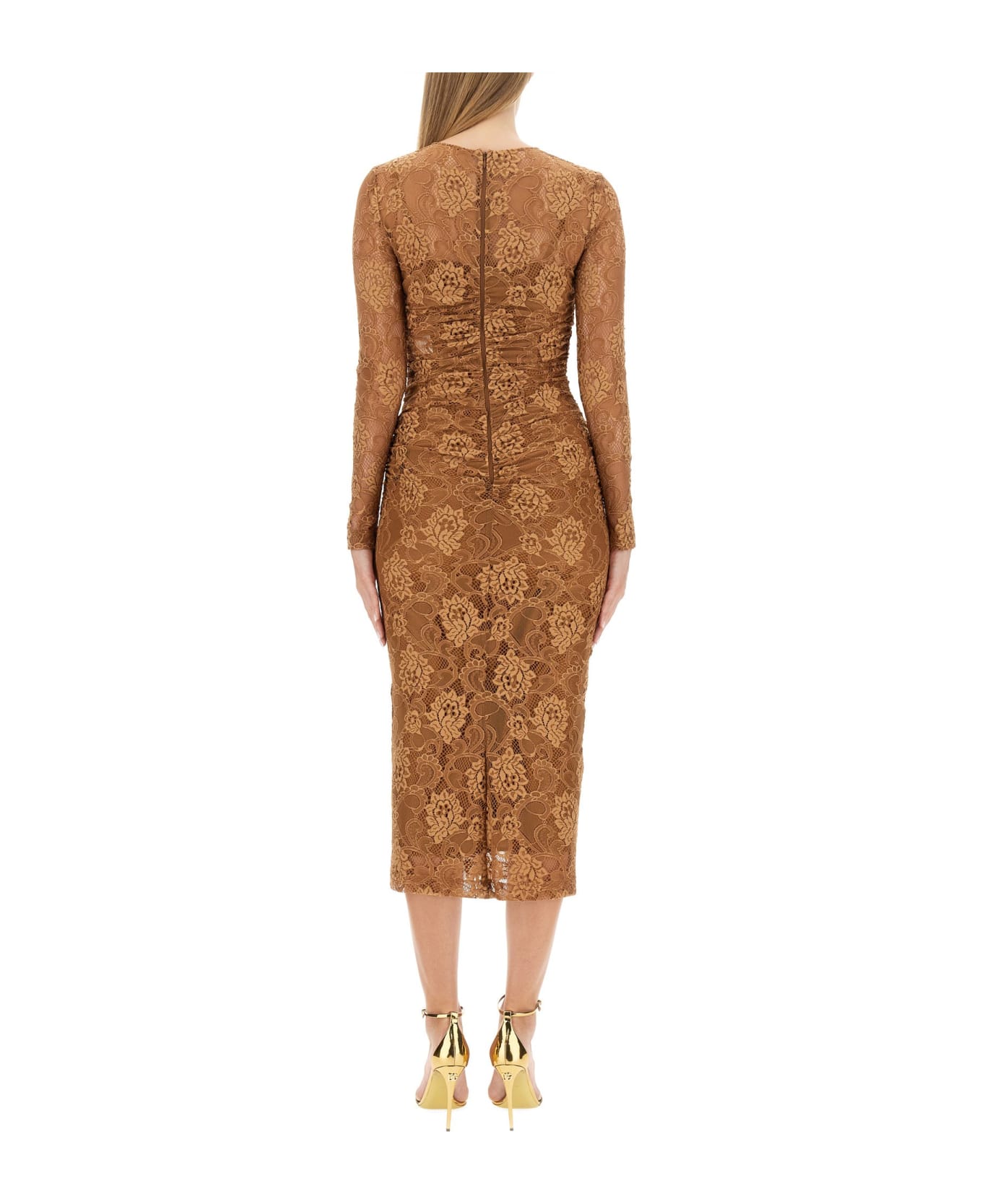Dolce & Gabbana Floral Lace Midi Dress - Beige