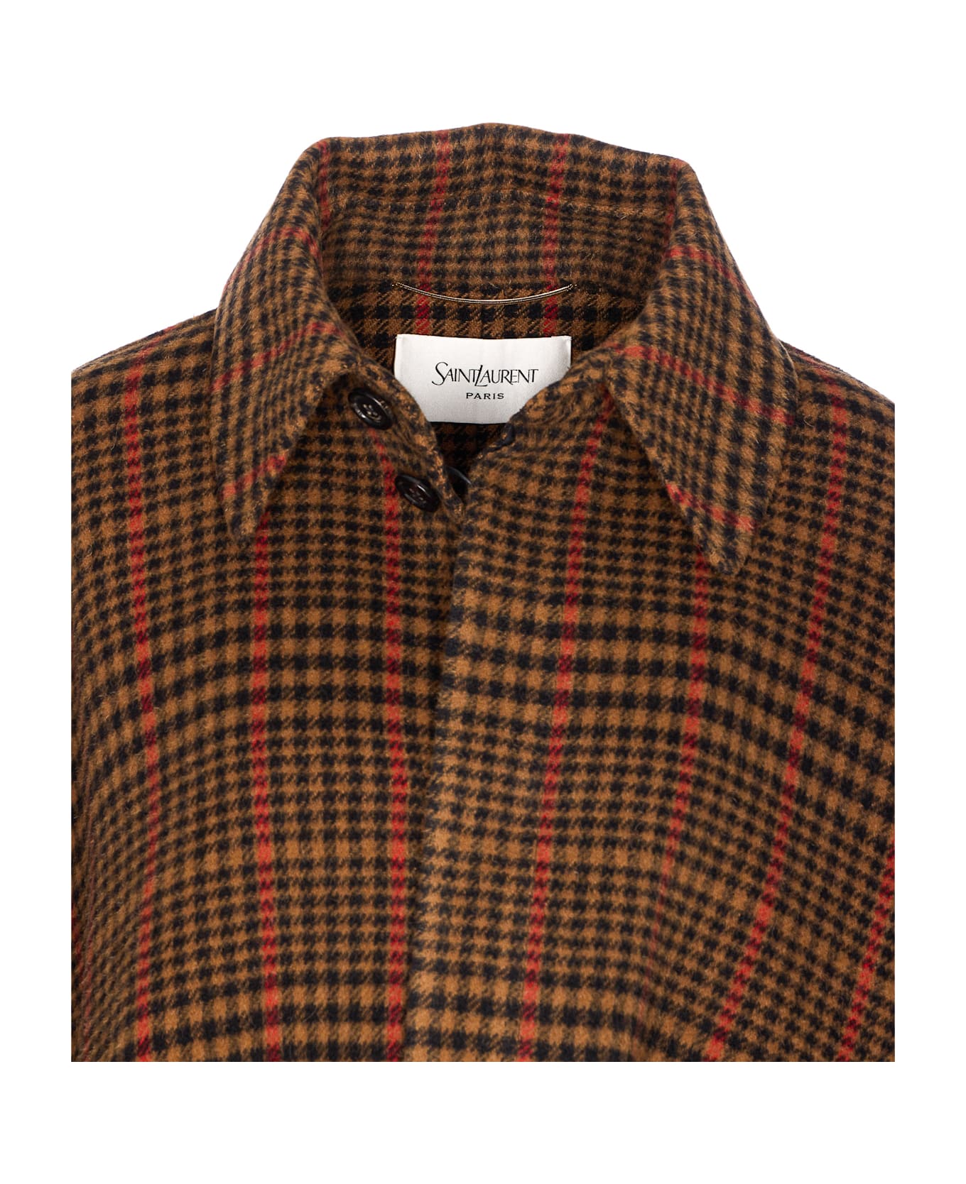 Saint Laurent Plaid Cape In Brushed Wool - Brown