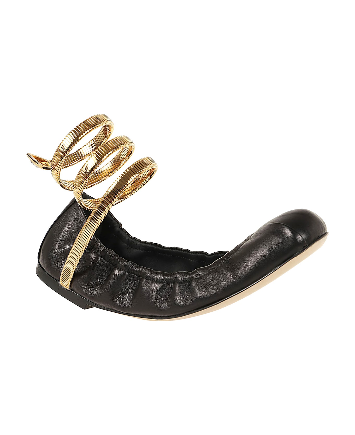 René Caovilla Juniper Ballerina - Black Lamb Gold Metal Snake