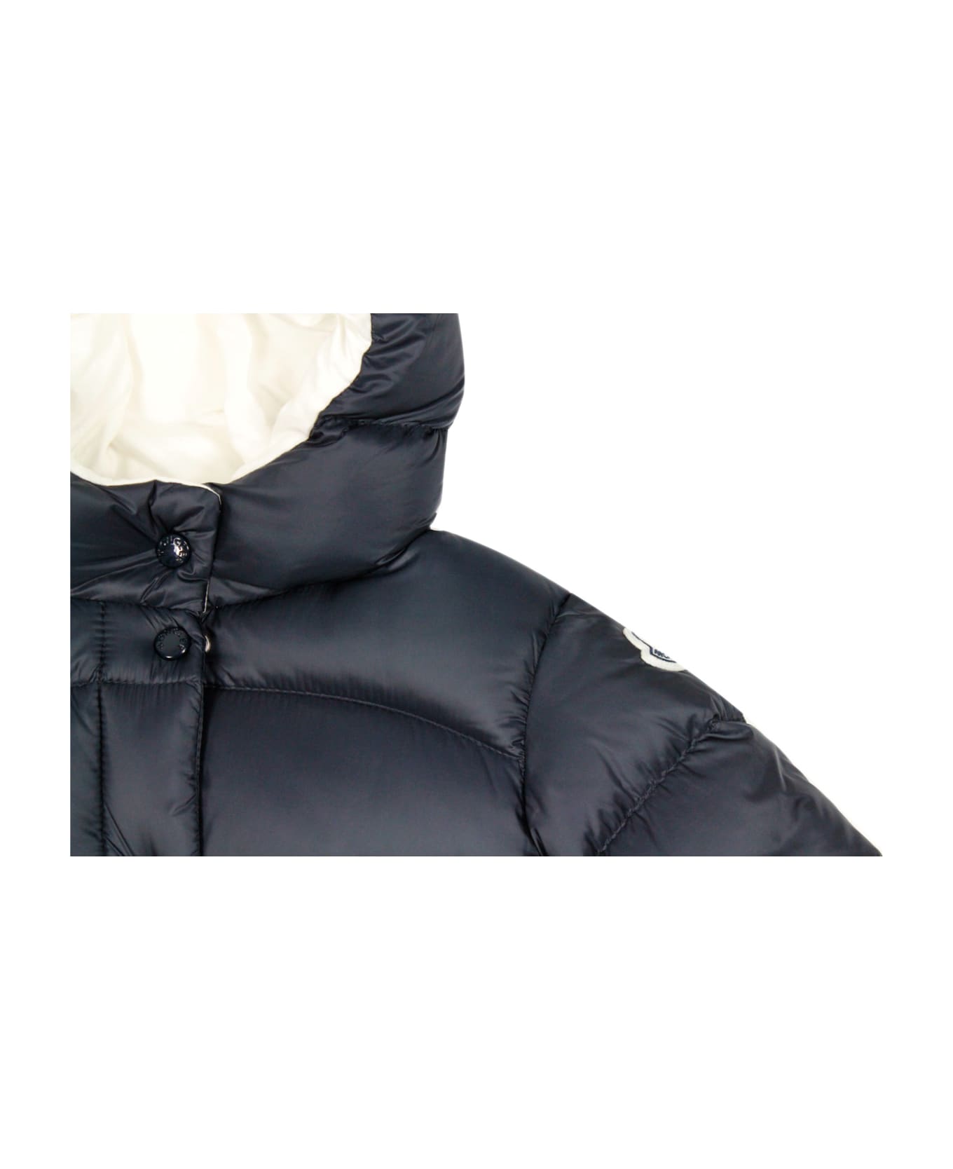 Moncler Bardanette Down Jacket In Real Goose Down With Integrated Hood And Elastic At The Bottom And On The Cuffs In Vit - Blu コート＆ジャケット