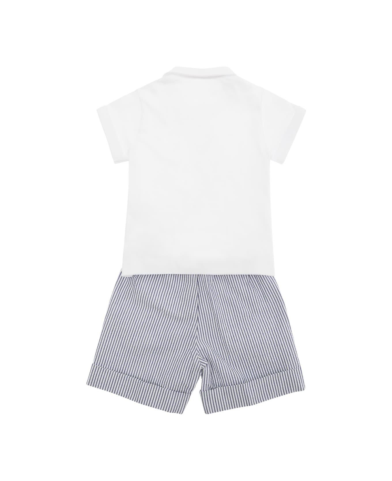 Il Gufo White Two Piece Set With Logo Embroidery In Cotton Baby - Blu