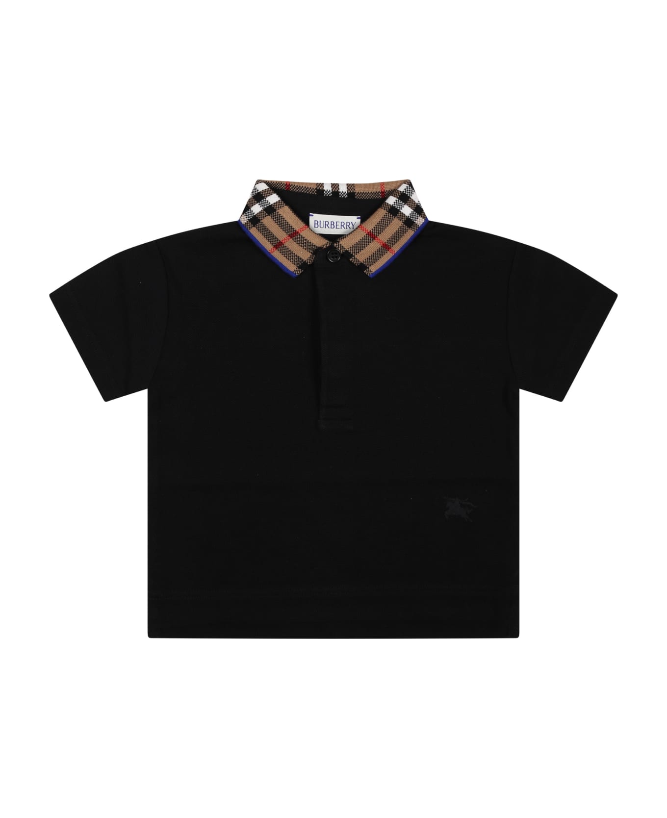 Burberry Black Salo Polo Shirt For Baby Boy With Ciriapol Check On The Collar - Black