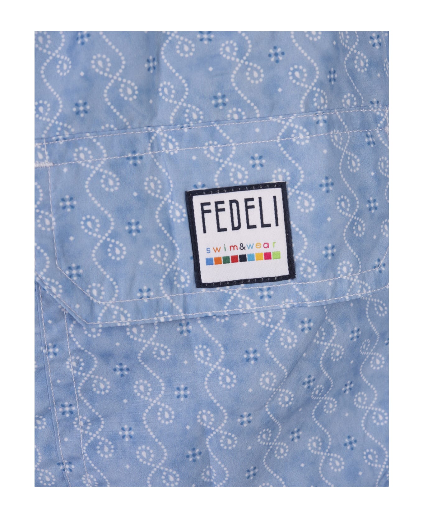 Fedeli Sky Blue Swim Shorts With Micro Pattern - Blue