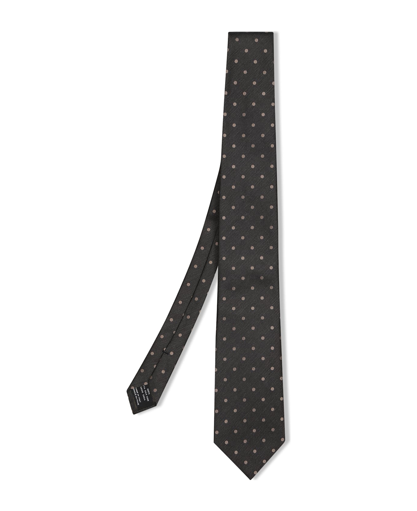 Tom Ford Silk Tie In Grey With Bronze Dots - Beige