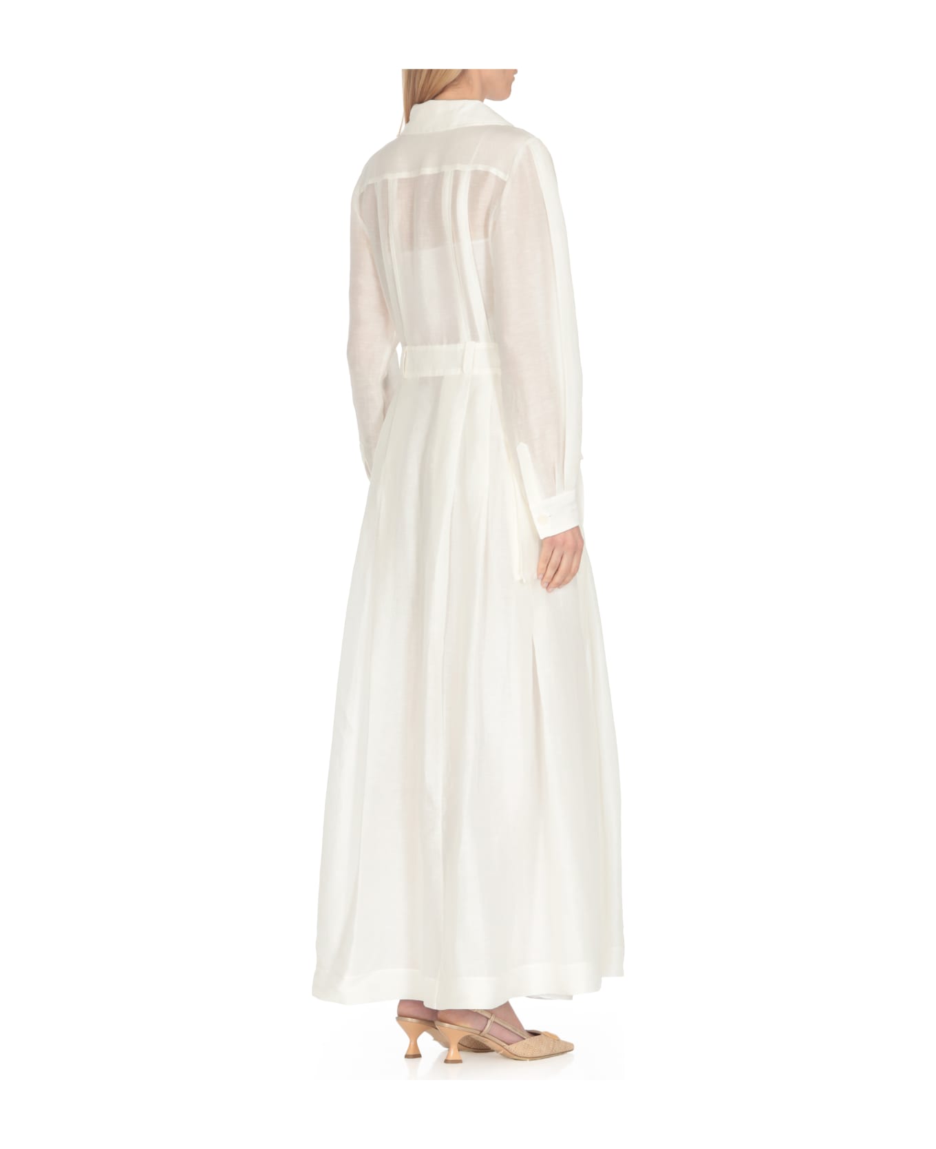 Alberta Ferretti Linen And Silk Chemisier Dress - White ワンピース＆ドレス