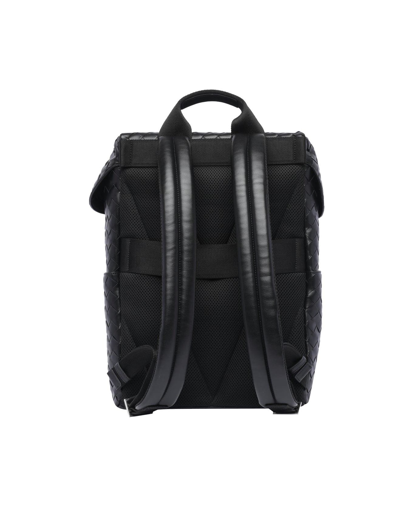 Bottega Veneta Intrecciato Flap Backpack - Black