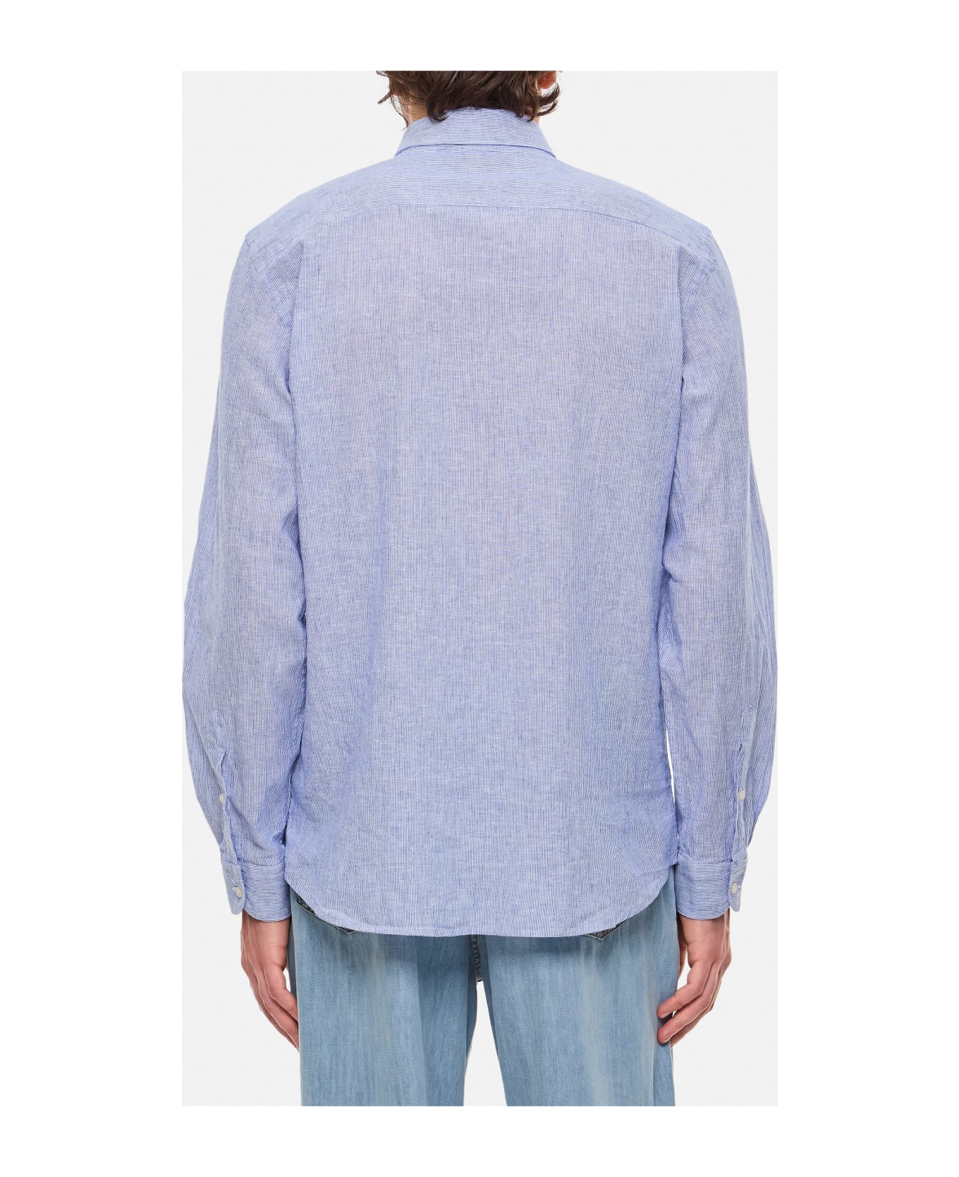 Fay Washed French Neck Shirt - Blu Bianco
