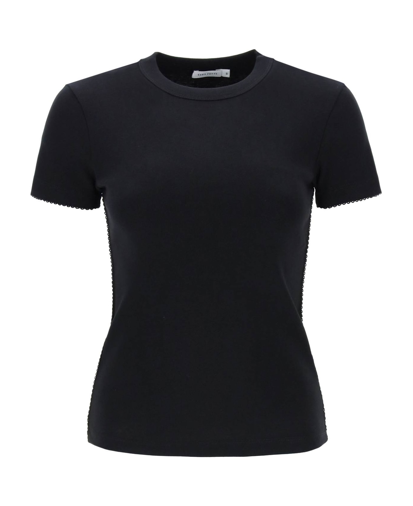 Saks Potts Uma T-shirt With Picot Details - BLACK (Black)