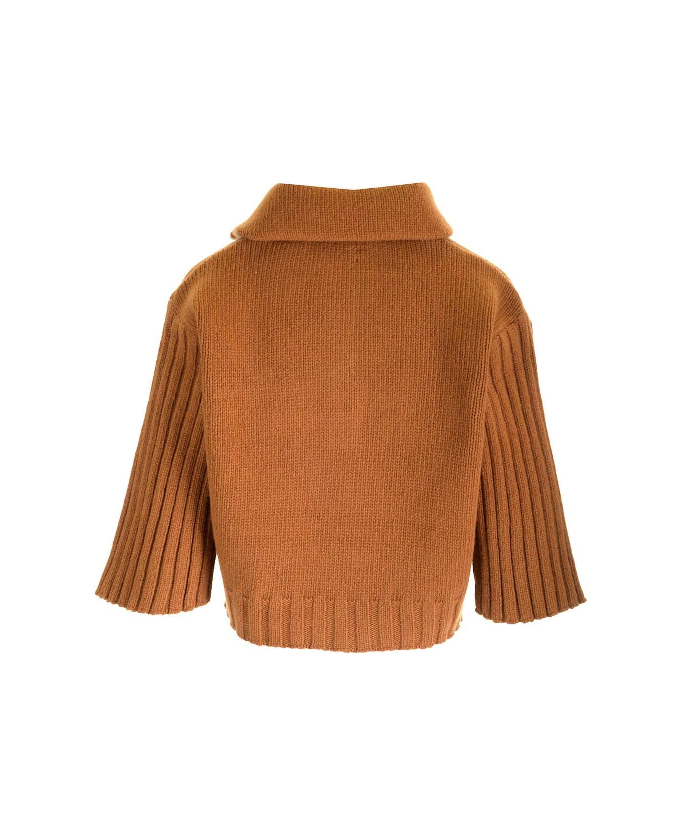 Dries Van Noten Knitted Cropped Sweater - Brown