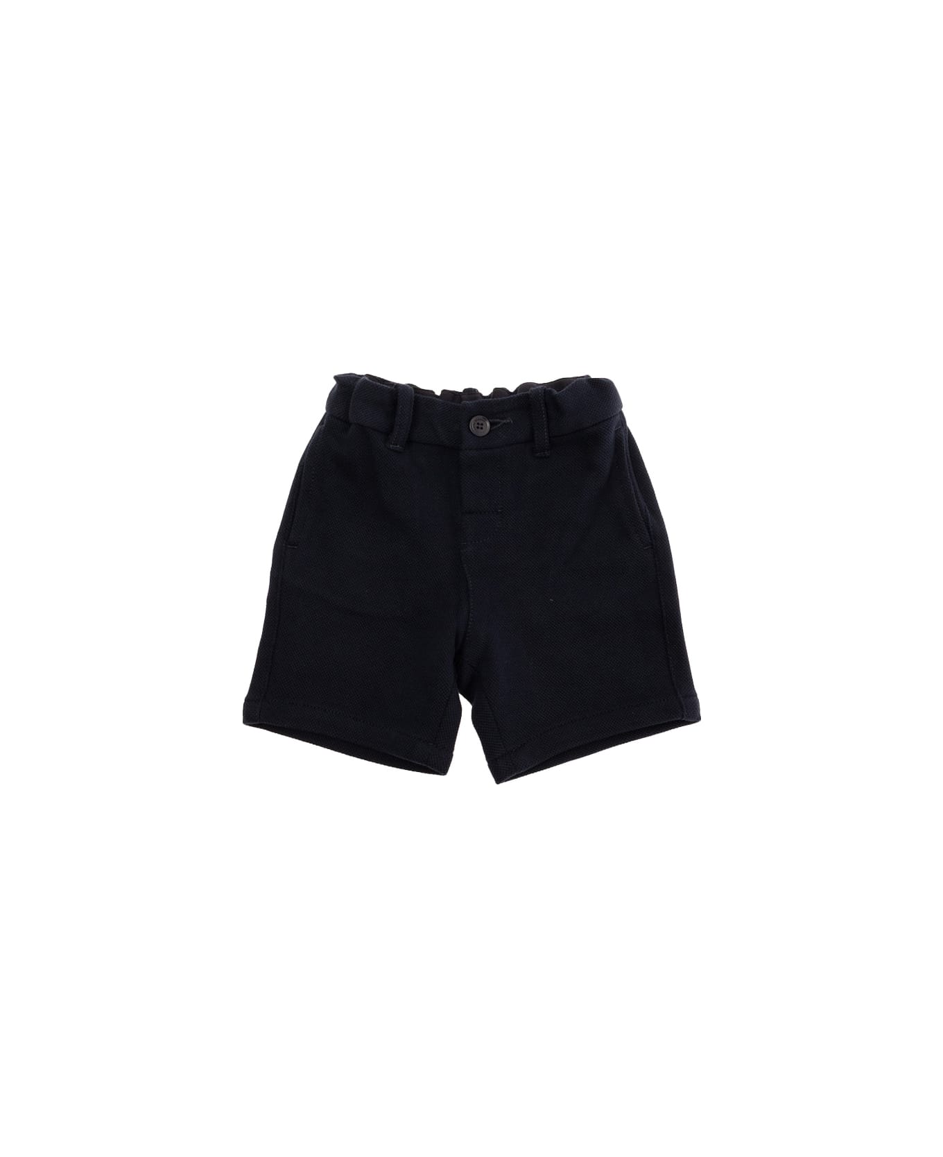 Emporio Armani Black Bermuda With Belt Loops And Embroidered Logo On The Back In Cotton Baby - Blu