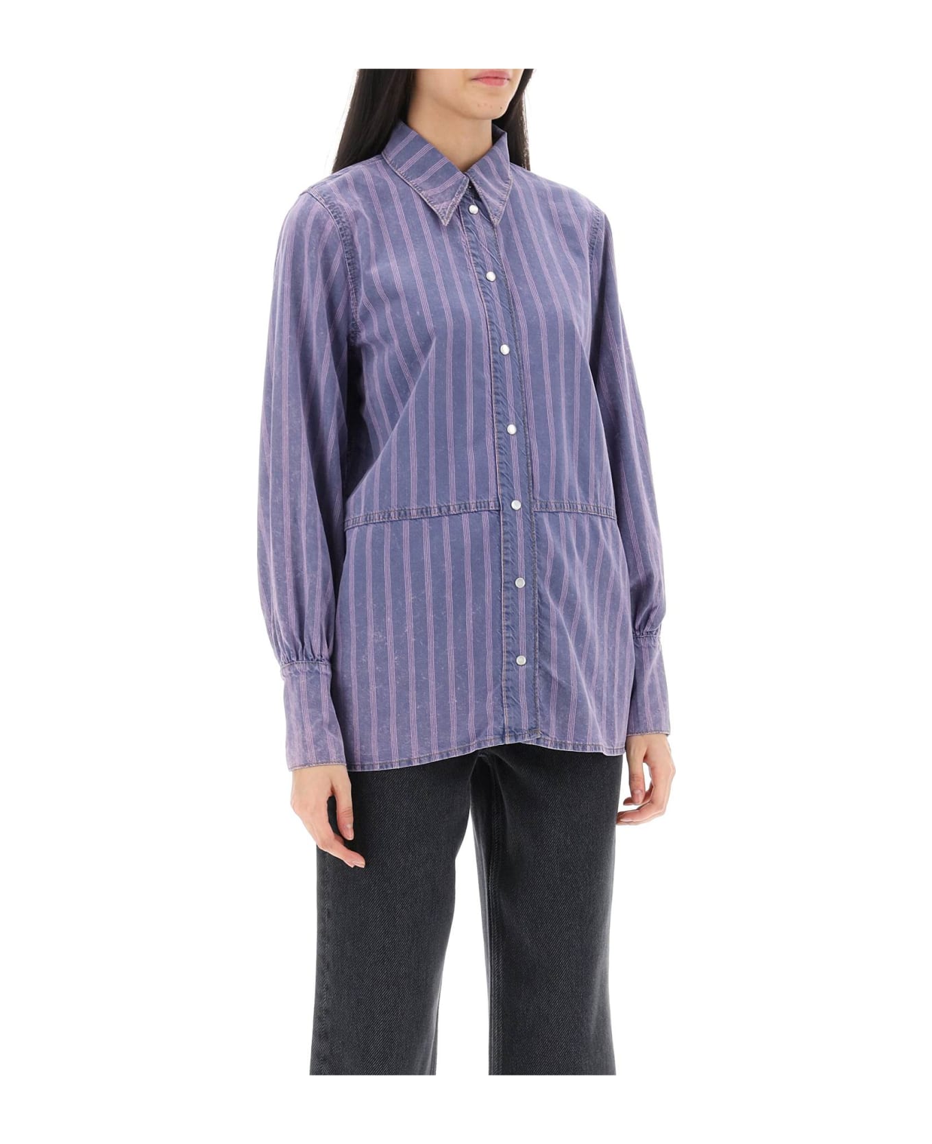 Ganni Striped Denim Shirt - MID BLUE STONE (Purple)