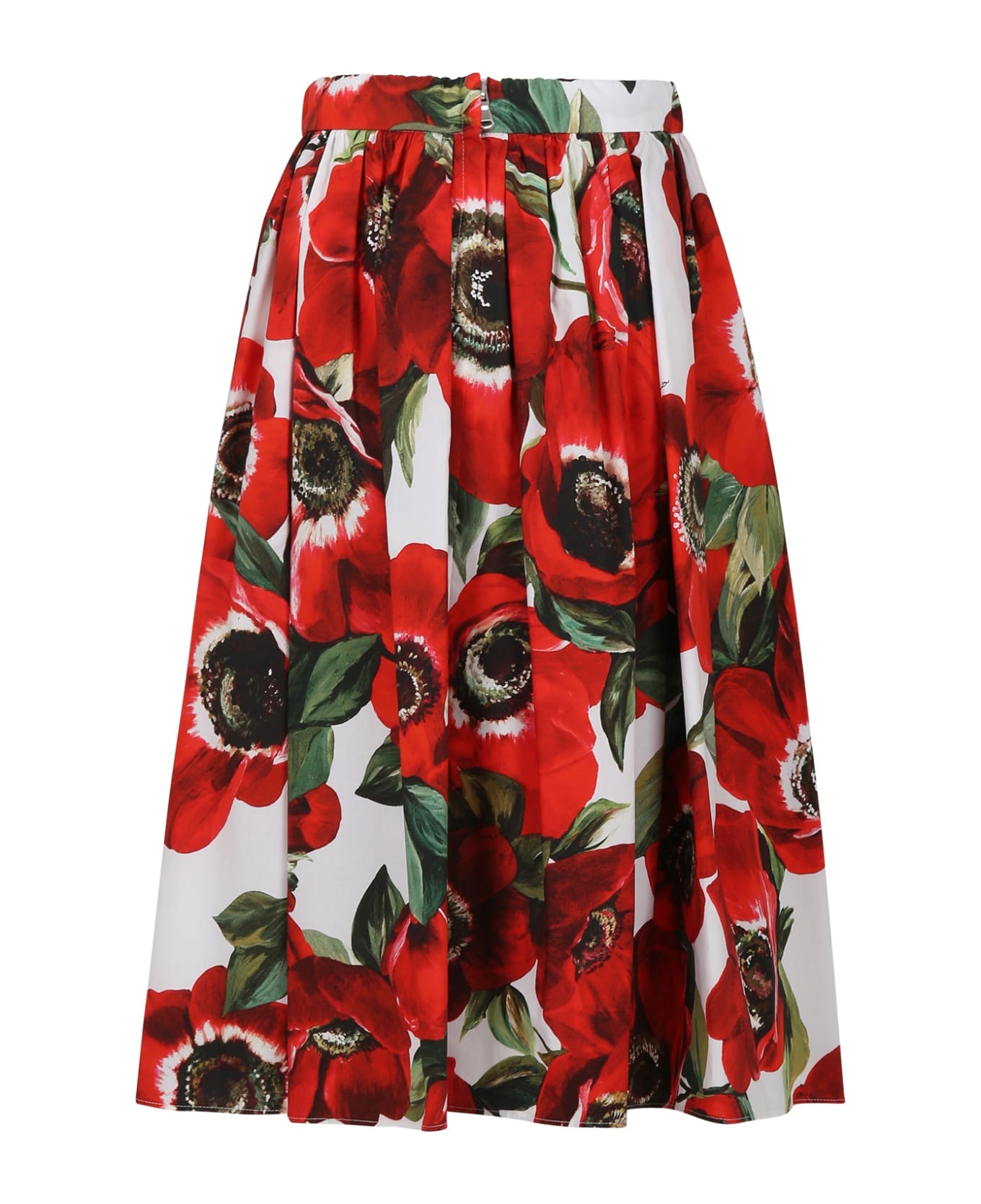 Dolce & Gabbana Red Skirt For Girl With Poppies Print - Red