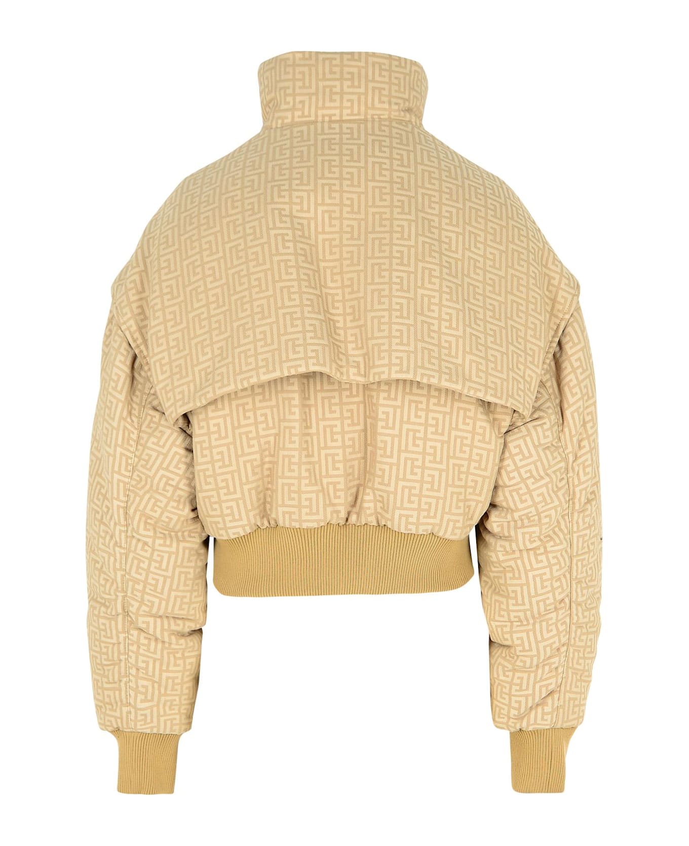 Balmain Beige Jacquard Bomber Jacket - Beige