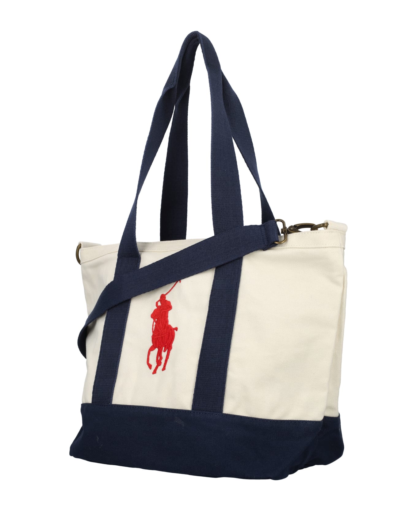 Polo Ralph Lauren Kid - Big Pony Cotton Canvas Tote - WHITE/NAVY