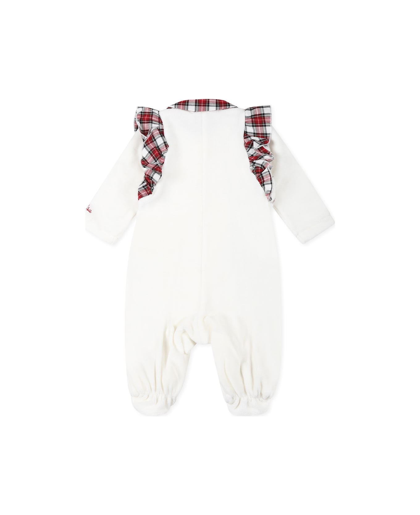 Monnalisa White Babygrow For Baby Girl With Logo - Ivory ボディスーツ＆セットアップ