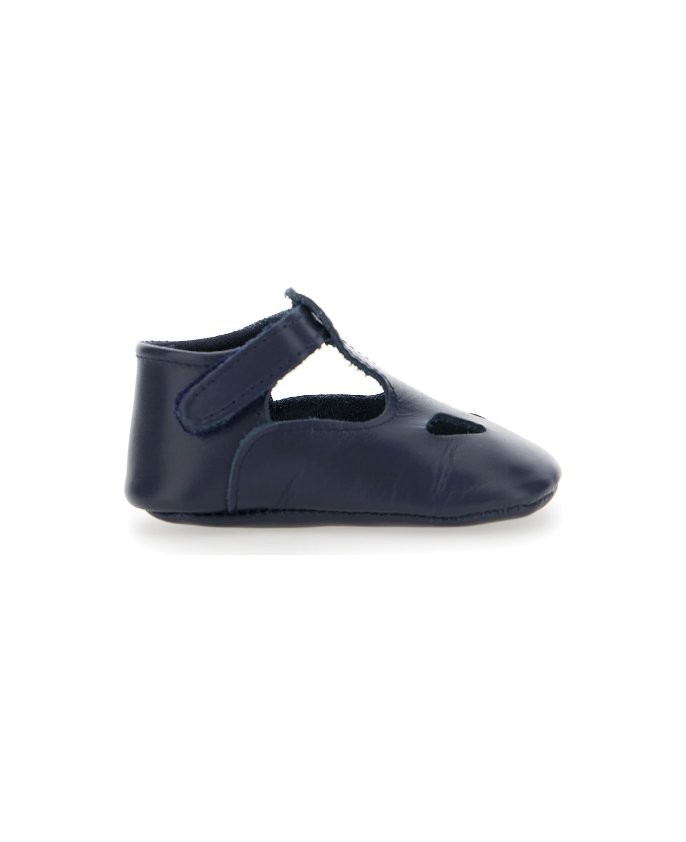 Il Gufo Blue Ballet Shoes With Cut-out On The Front And Touch-strap Closure In Leather Baby - Blu