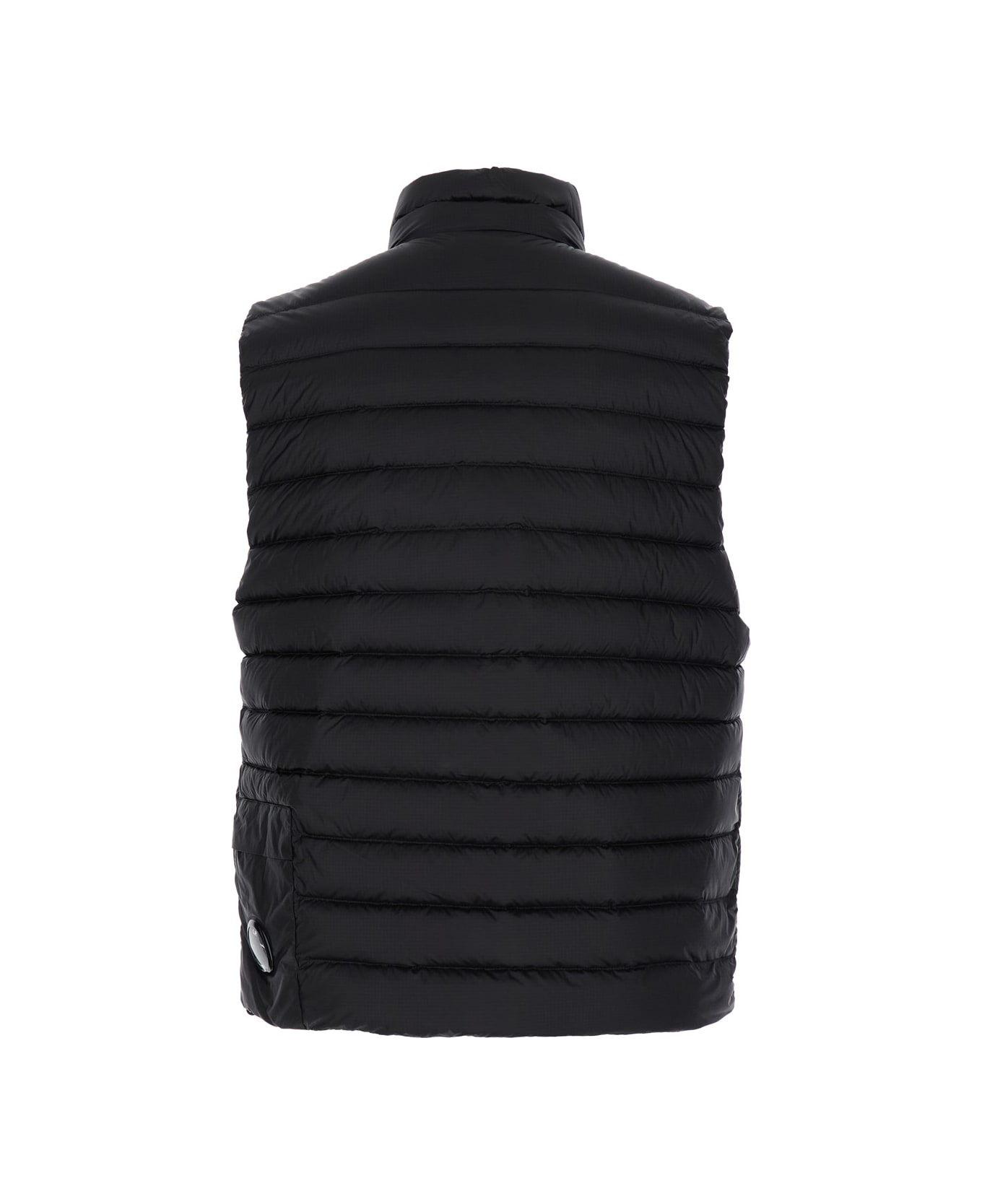 C.P. Company Black Vest With Mock Neck And Logo Plaque On The Side In Tech Fabric Man - Black