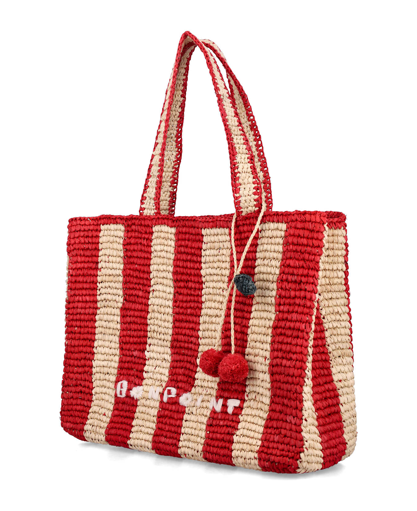 Bonpoint Kid - Esma Embroidered Striped Raffia Bag - COQUELICOT