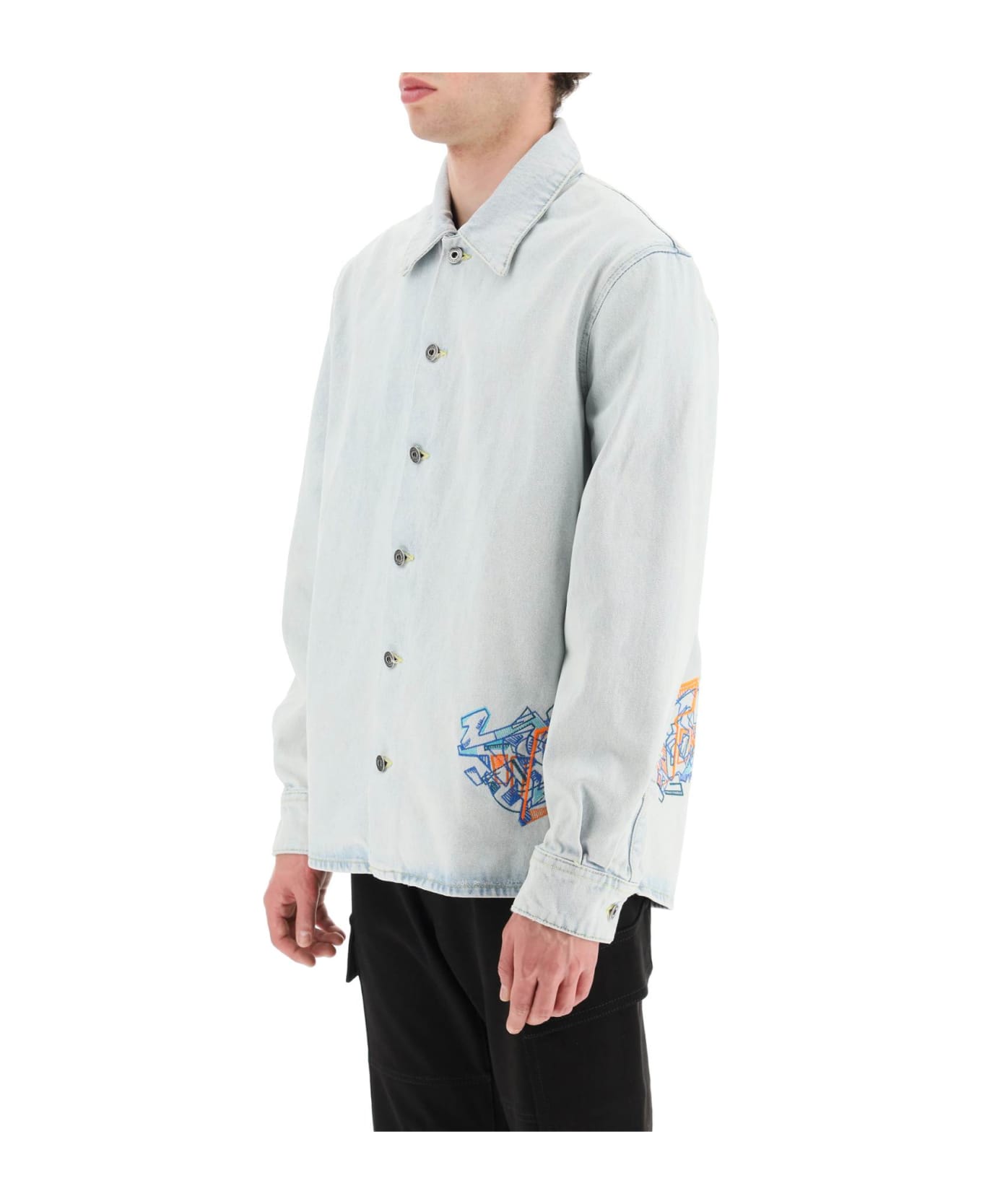 Off-White Graffiti Logo Denim Overshirt Jacket - Blue