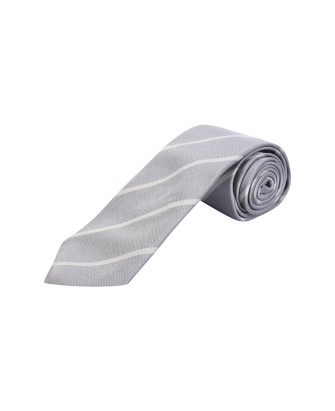 Brunello Cucinelli Striped Silk Twill Tie - Grey