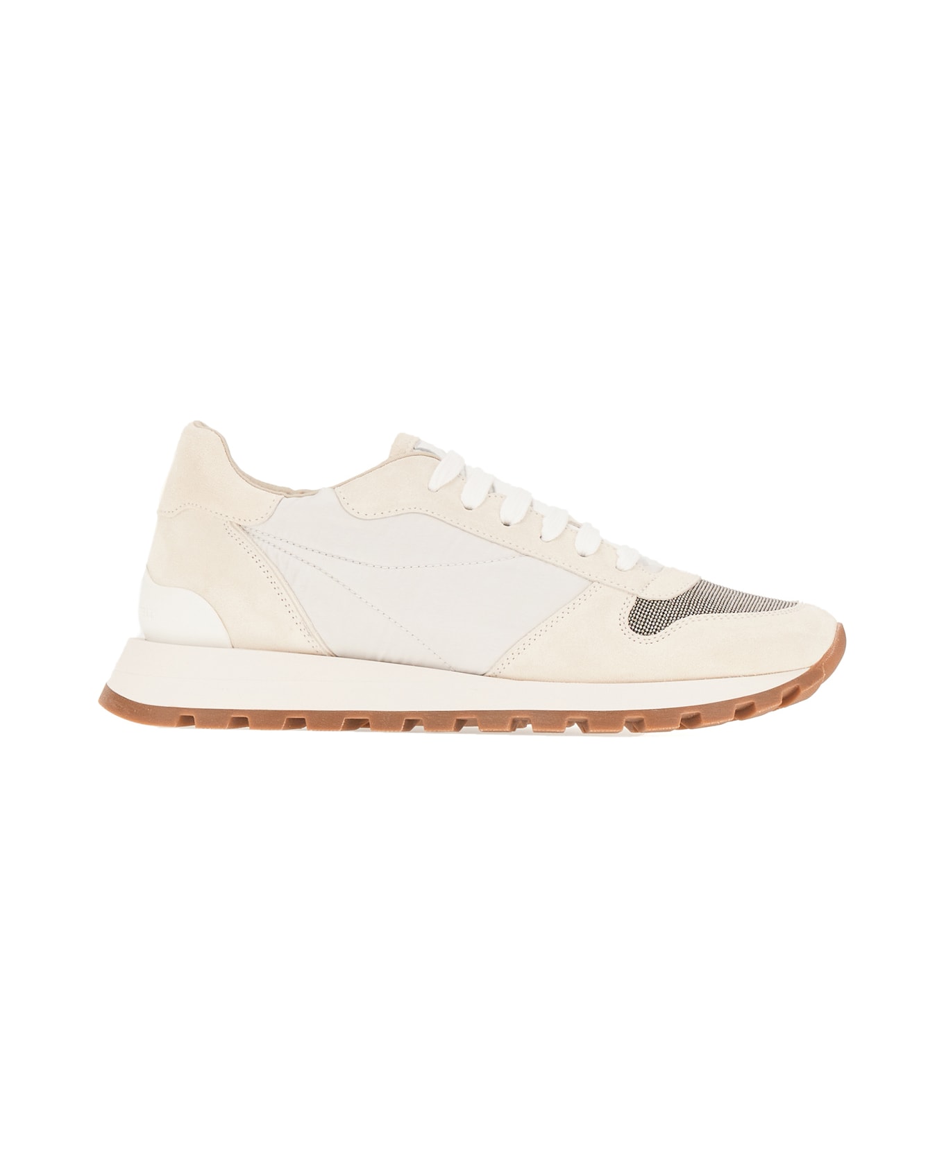 Brunello Cucinelli Ivory Nylon And Suede Sneakers - C6280