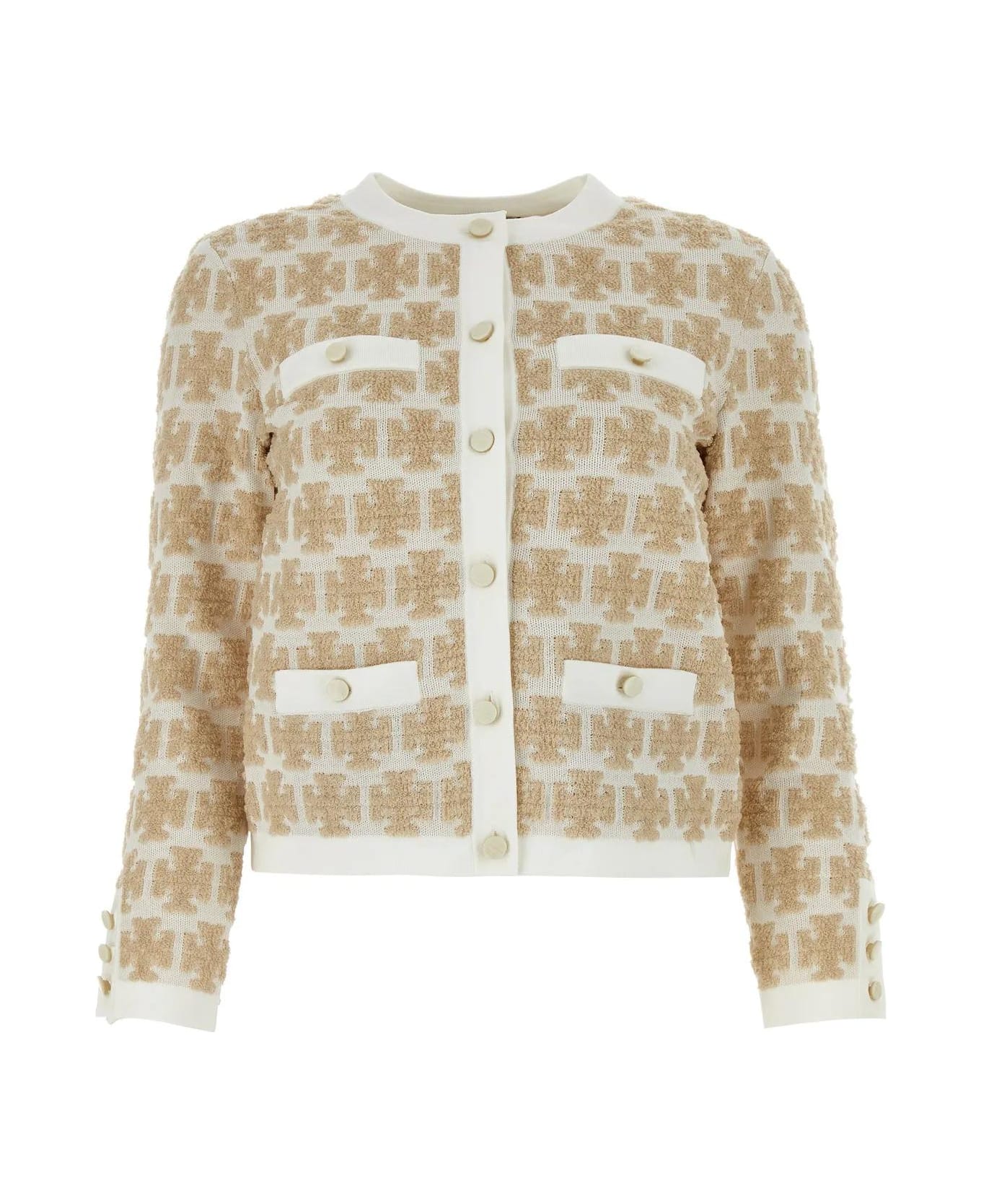 Tory Burch Embroidered Polyester Blend Cardigan - WHITE