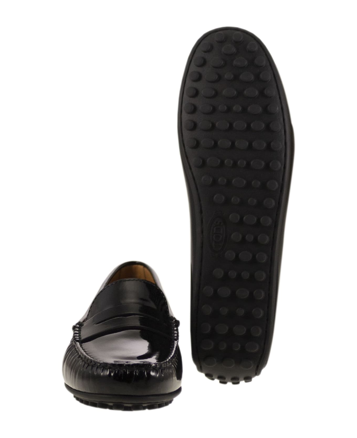 Tod's City Gommino Moccasin In Glossy Leather - Black