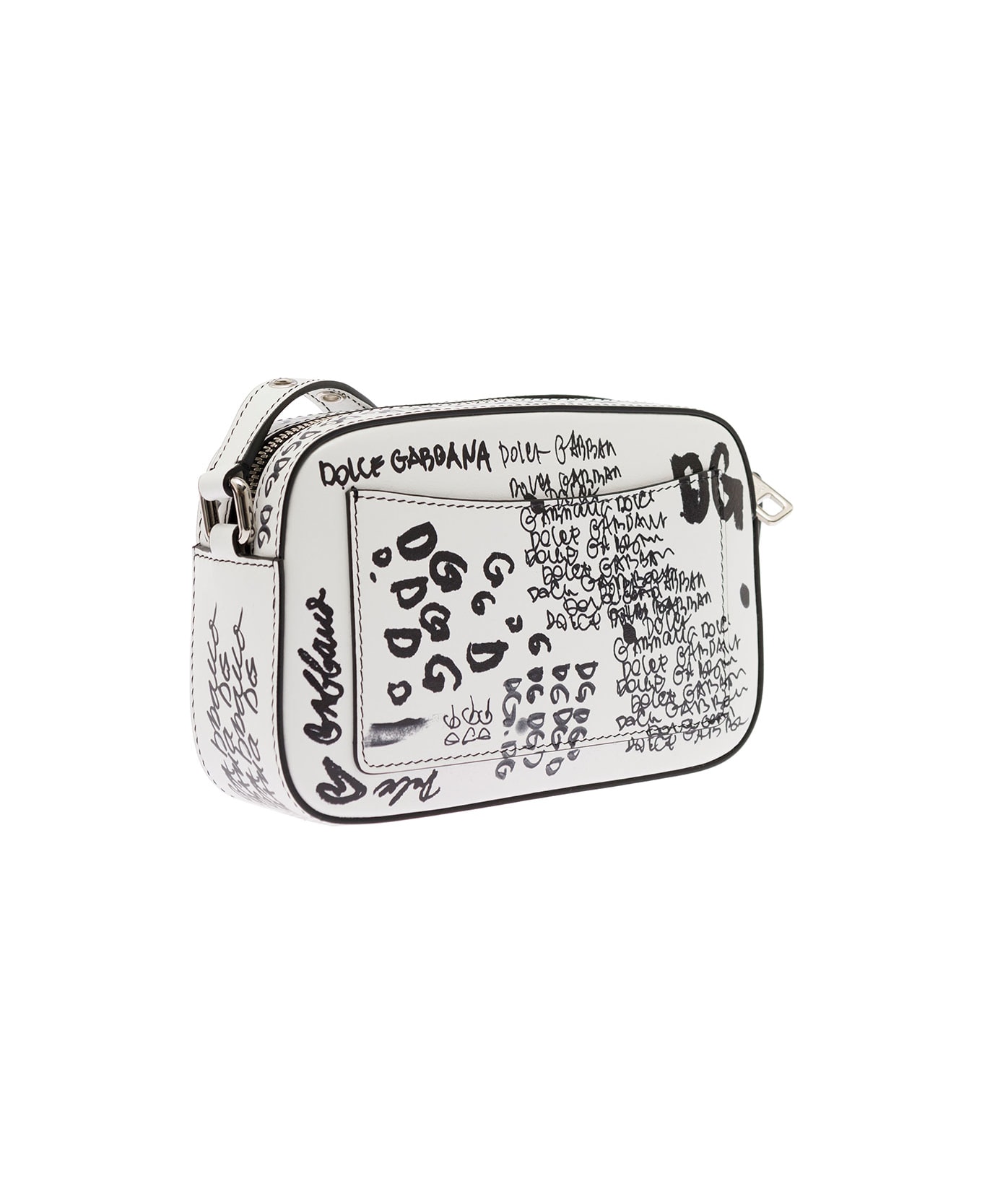 Dolce & Gabbana White 3.5 Crossbody Bag With Graffiti Logo Print In Leather Woman Dolce & Gabbana - White