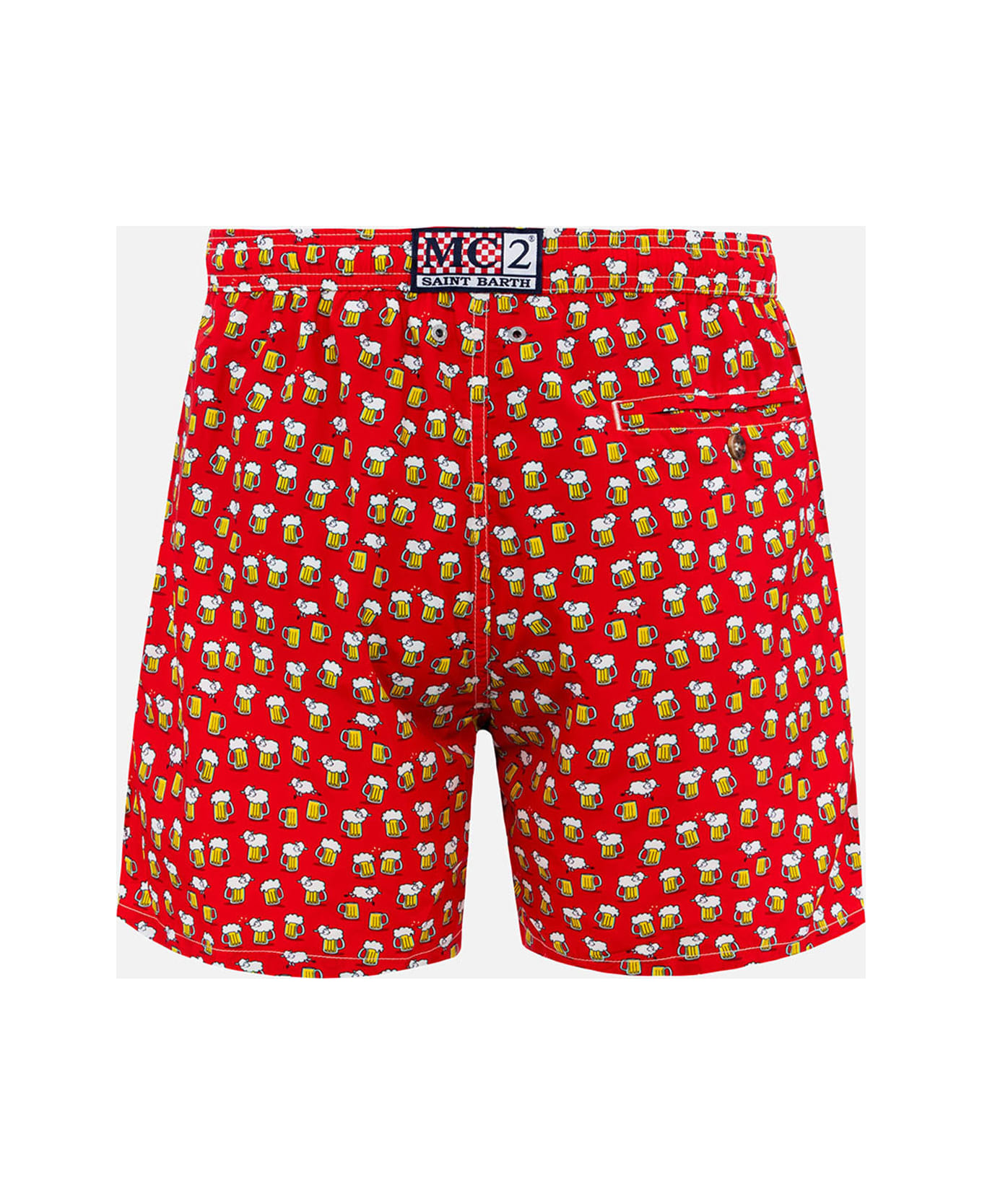 MC2 Saint Barth Man Lightweight Fabric Swim-shorts Lighting Micro Fantasy With Beer Print - RED