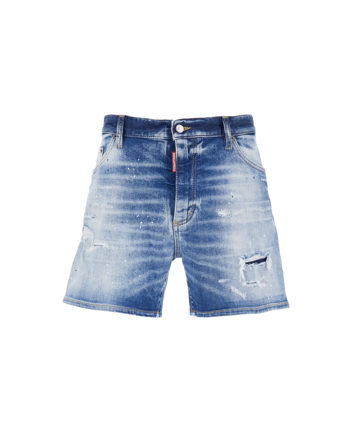 Dsquared2 Blue Jeans With Distressed Effect And Logo Patch On The Back In Denim Man - Blu
