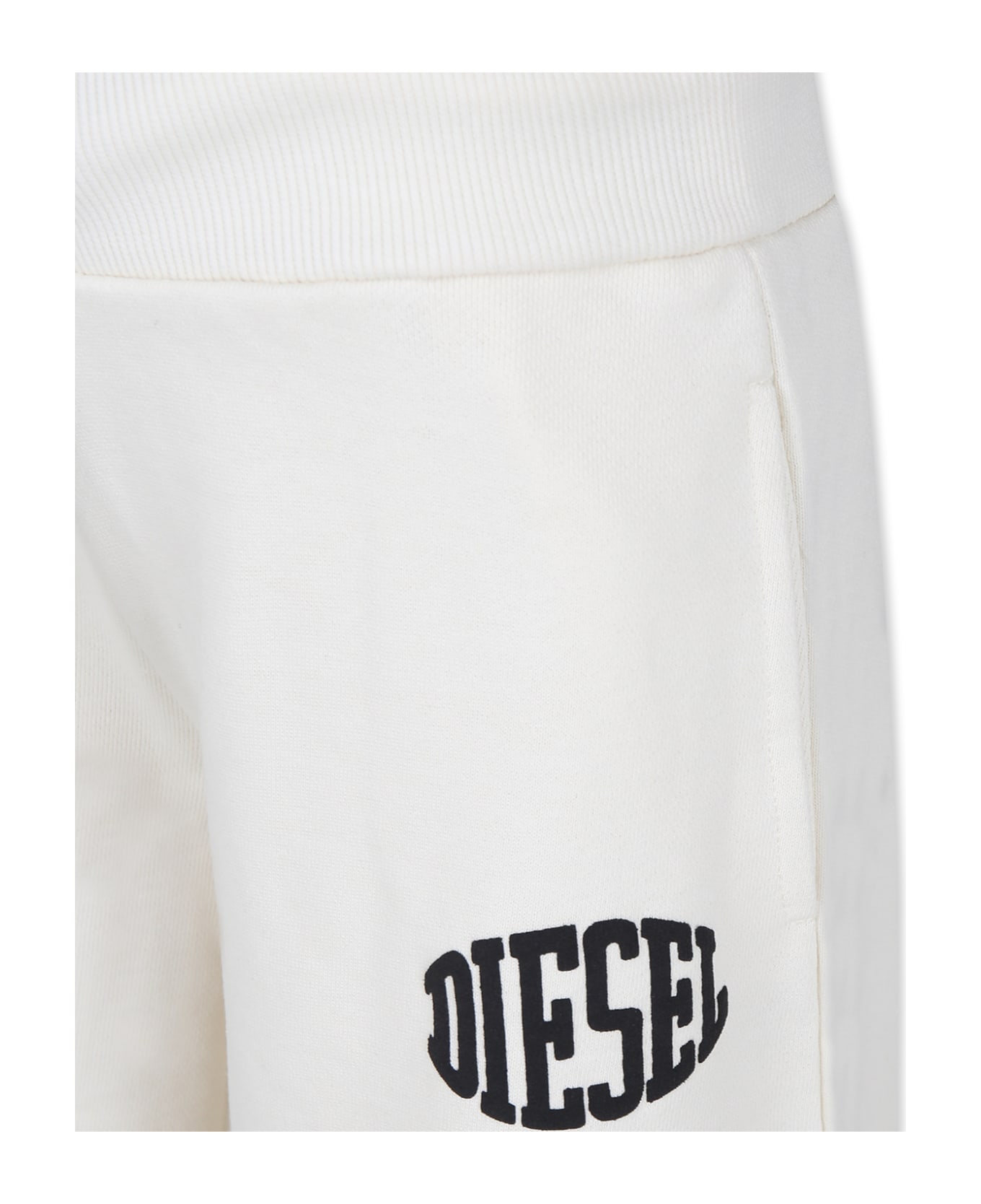 Diesel Ivory Trousers For Girl With Logo - White