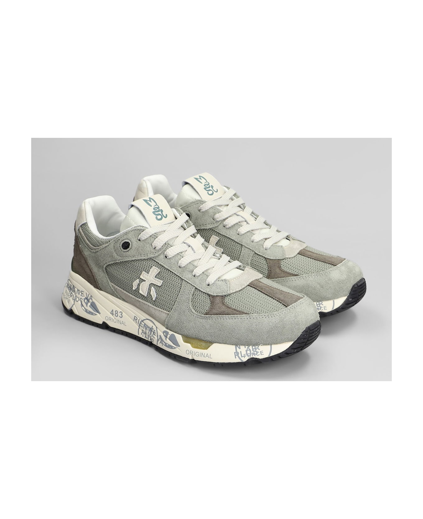 Premiata Mase Sneakers In Grey Suede And Fabric - grey