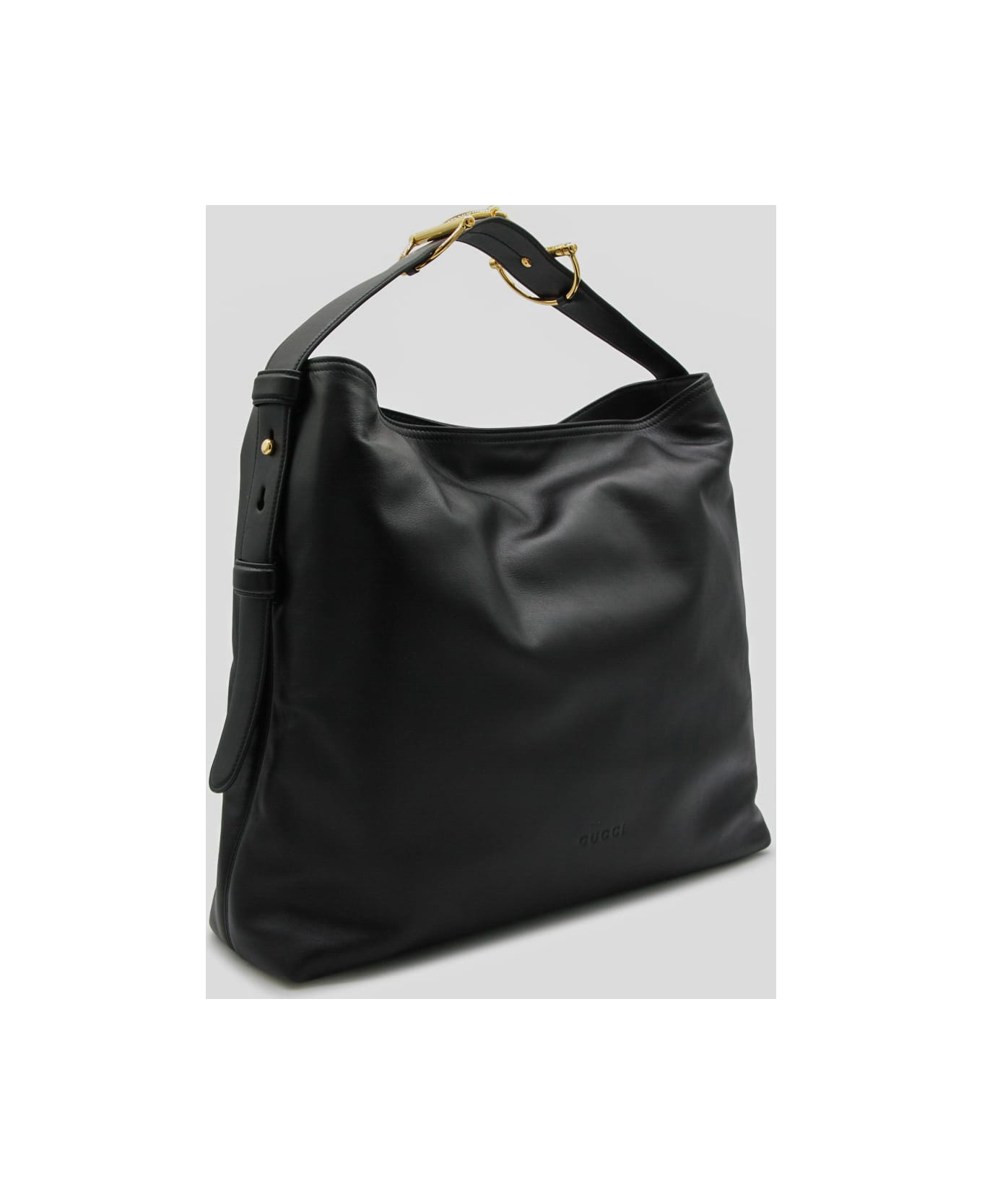Gucci Black Leather Maxi Horsebit Shoulder Bag - Black