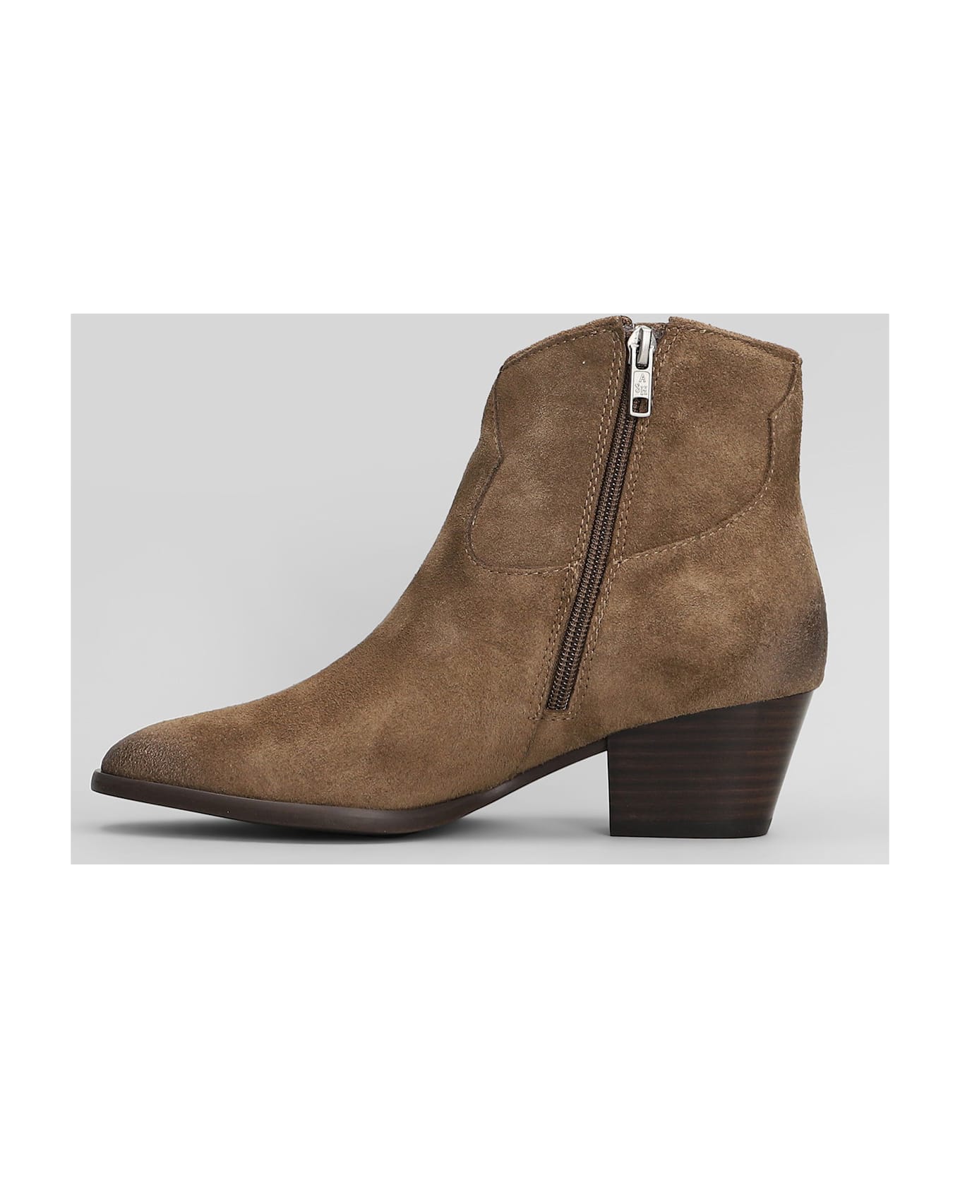 Ash Fame Texan Ankle Boots In Taupe Suede - taupe