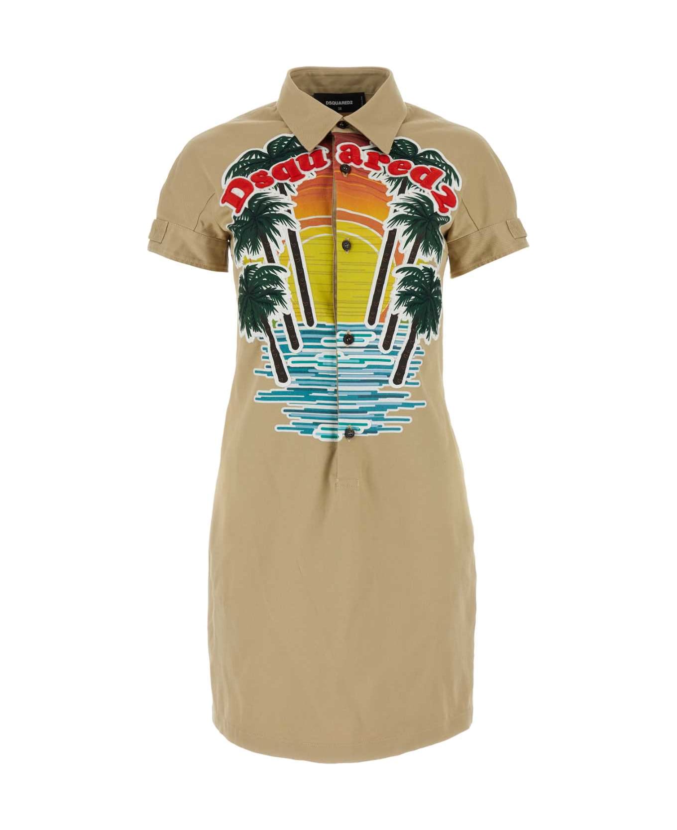 Dsquared2 Beige Stretch Cotton Sunset Shirt Dress - STONE ワンピース＆ドレス