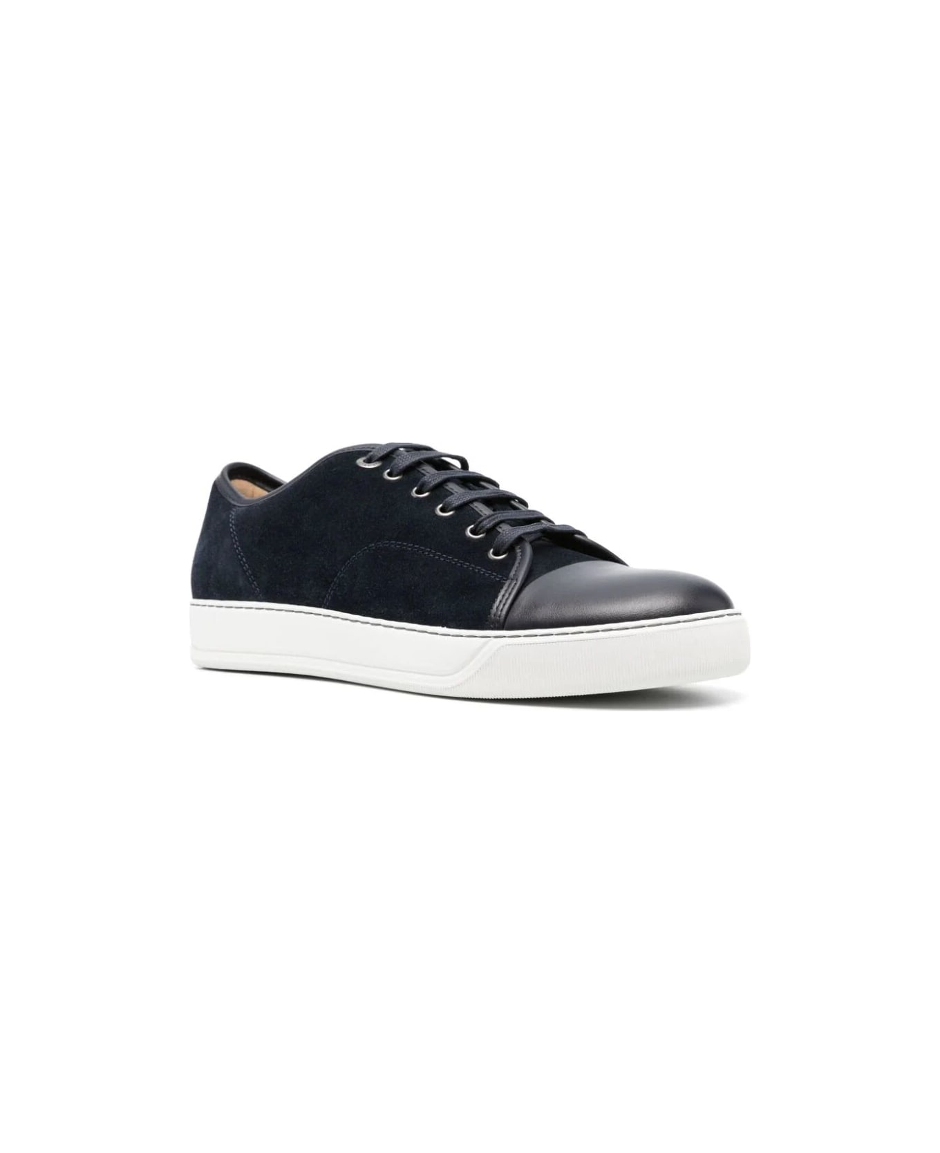Lanvin Suede And Nappa Captoe Low To Sneaker - Navy Blue