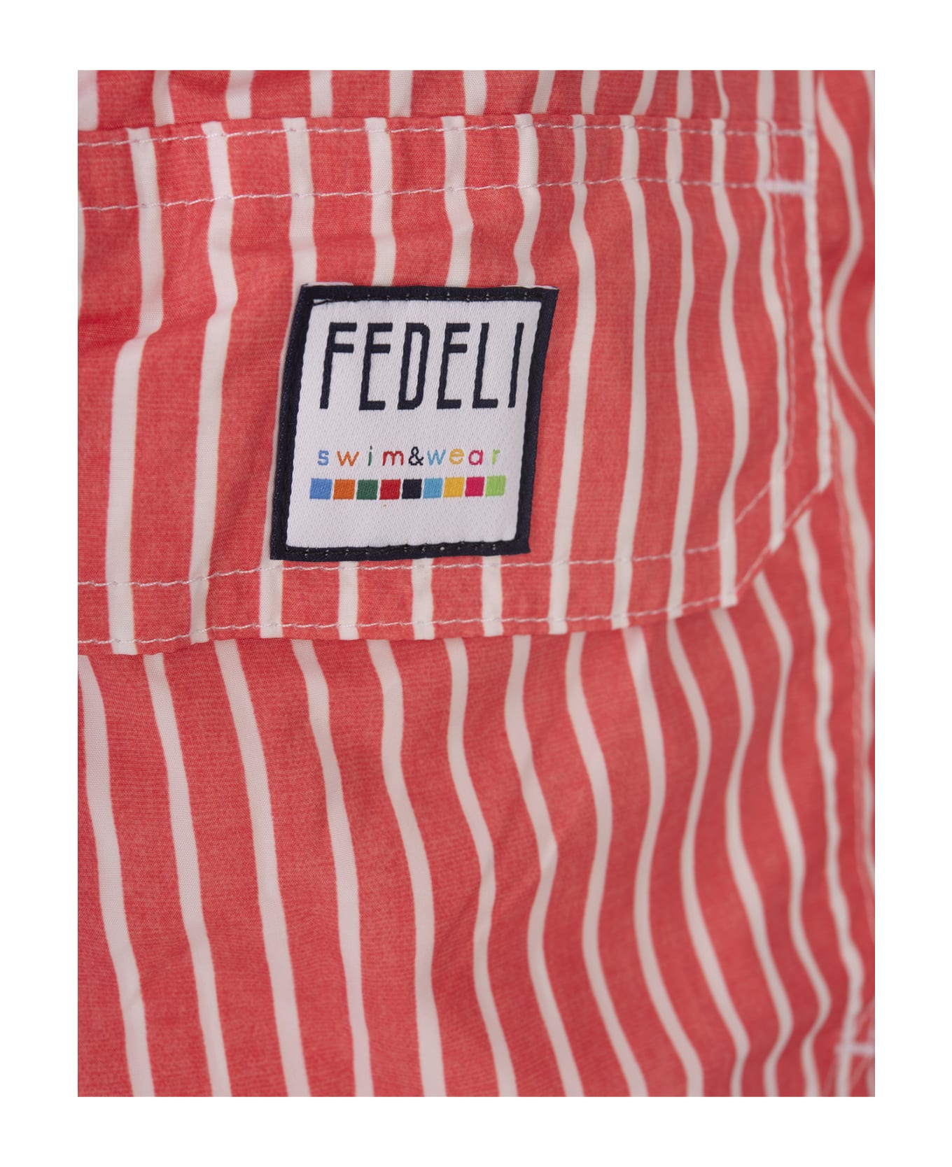 Fedeli Red And White Striped Swim Shorts - Red