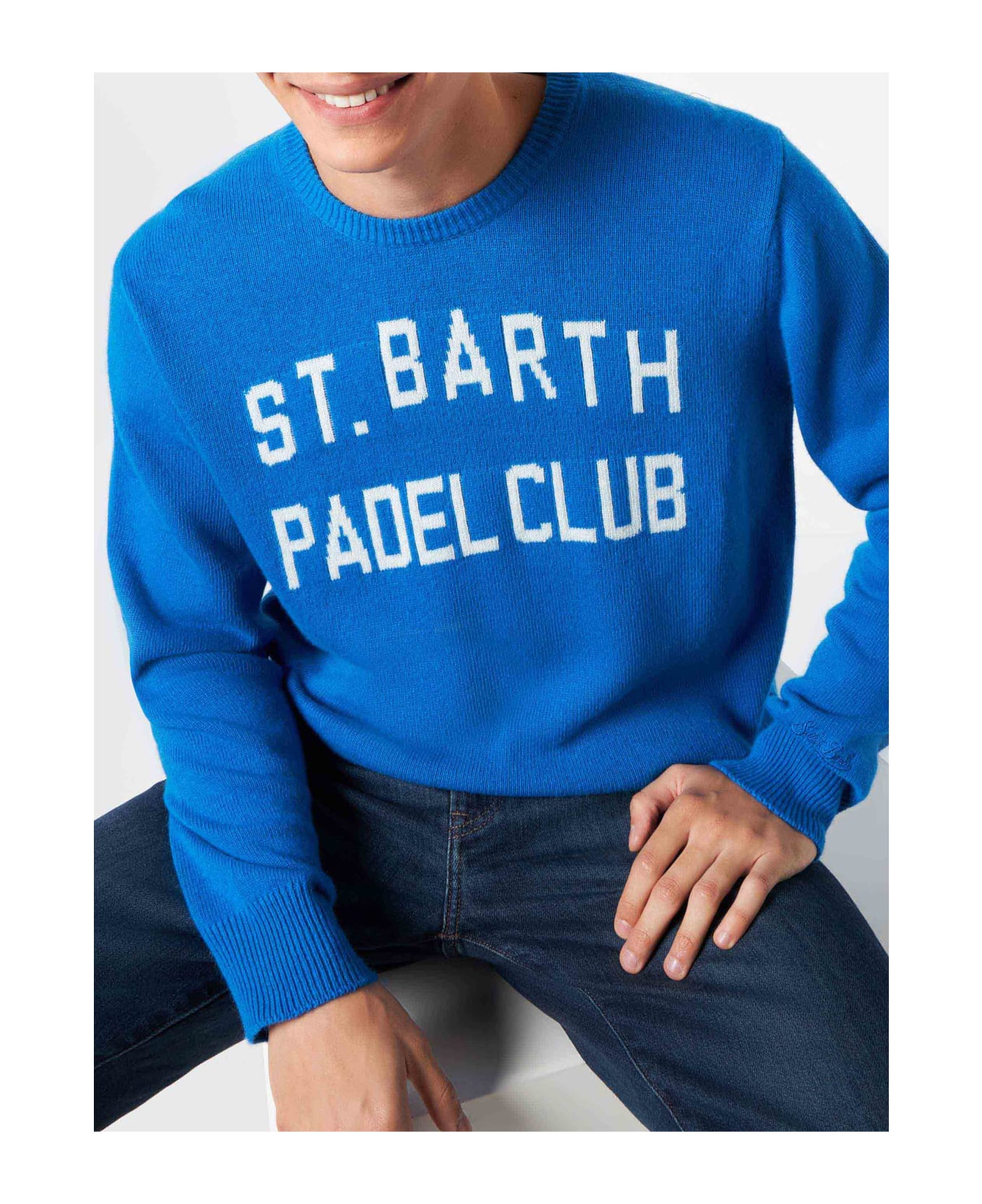 MC2 Saint Barth Man Sweater With St. Barth Padel Club Jacquard Print - BLUE