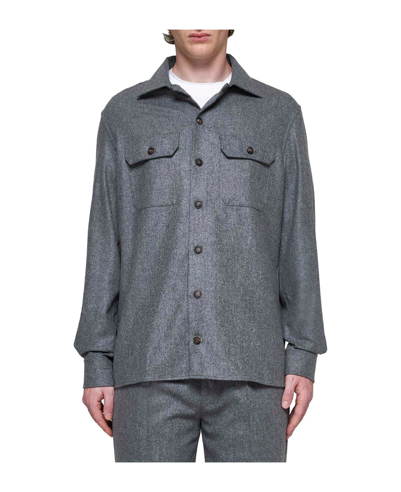 Brunello Cucinelli Flap Pocket Long-sleeved Shirt - Grey