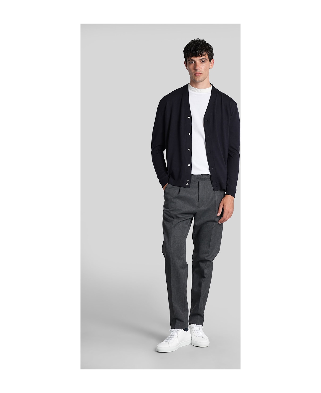 Low Brand K155 Cardigan In Blue Wool - blue