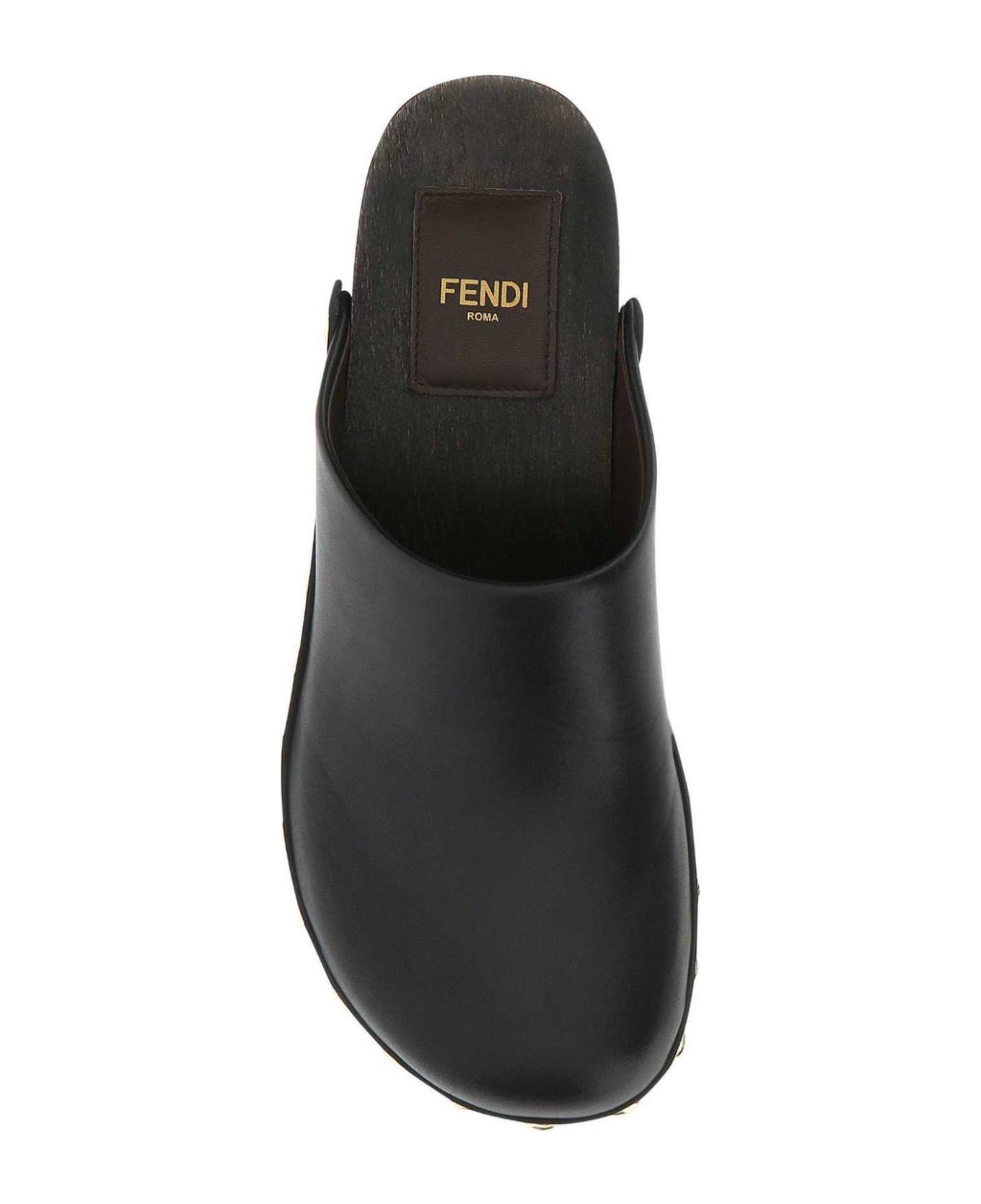 Fendi Black Leather Clogs - Black