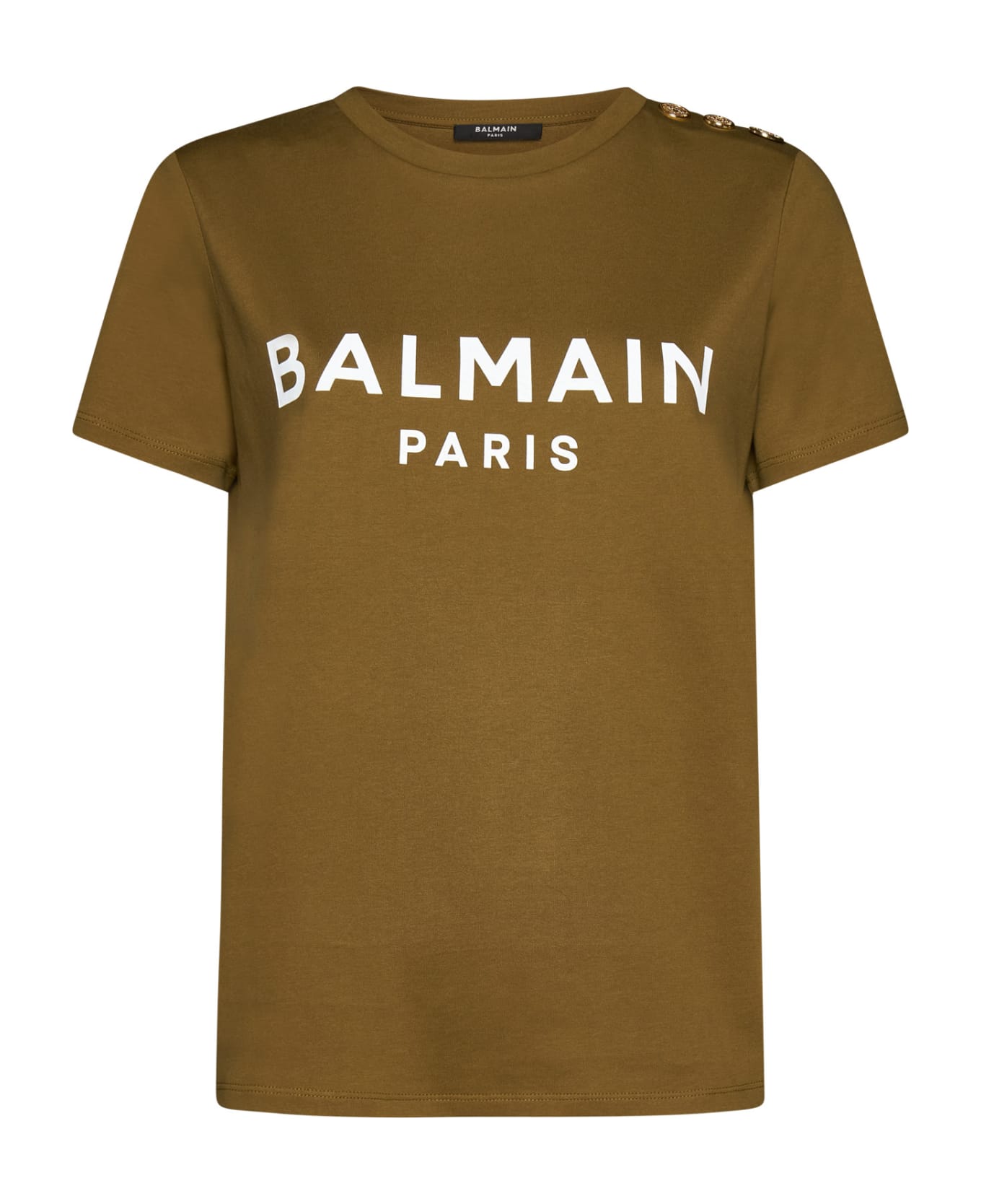 Balmain Logo T-shirt - Kaki blanc casse