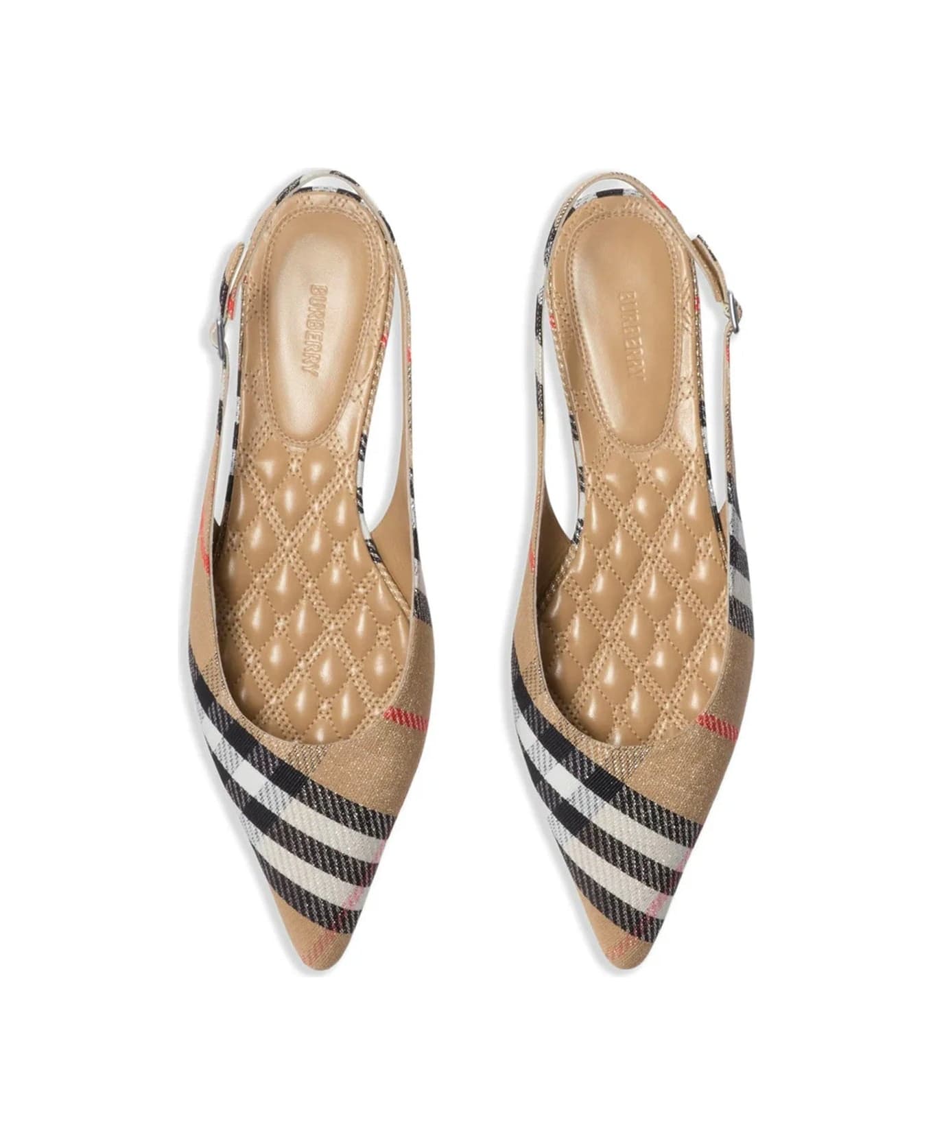 Burberry Check Birdie Slingback Ballerina Flats - Brown