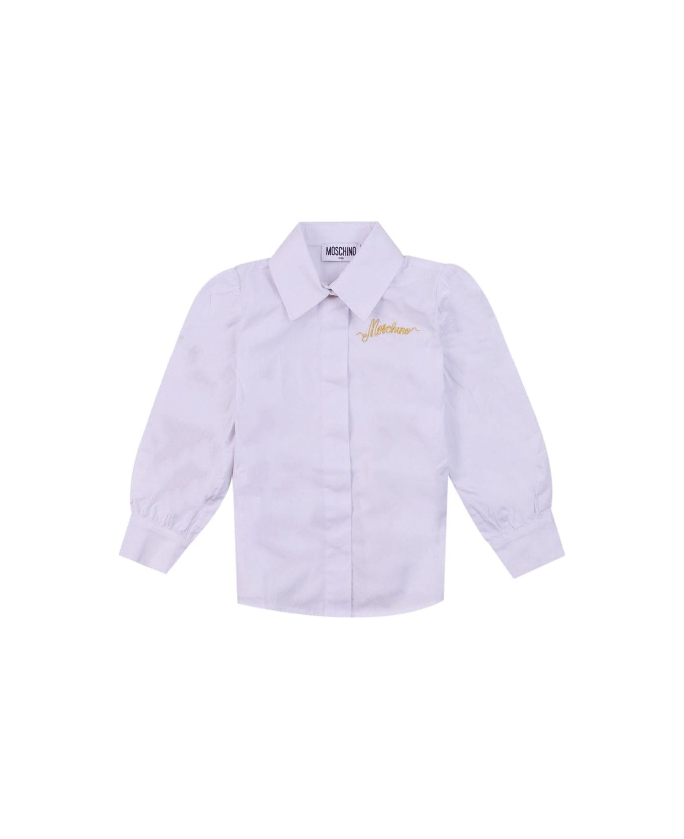 Moschino Long-sleeved Logo-embroidered Shirt - Bianco Ottico