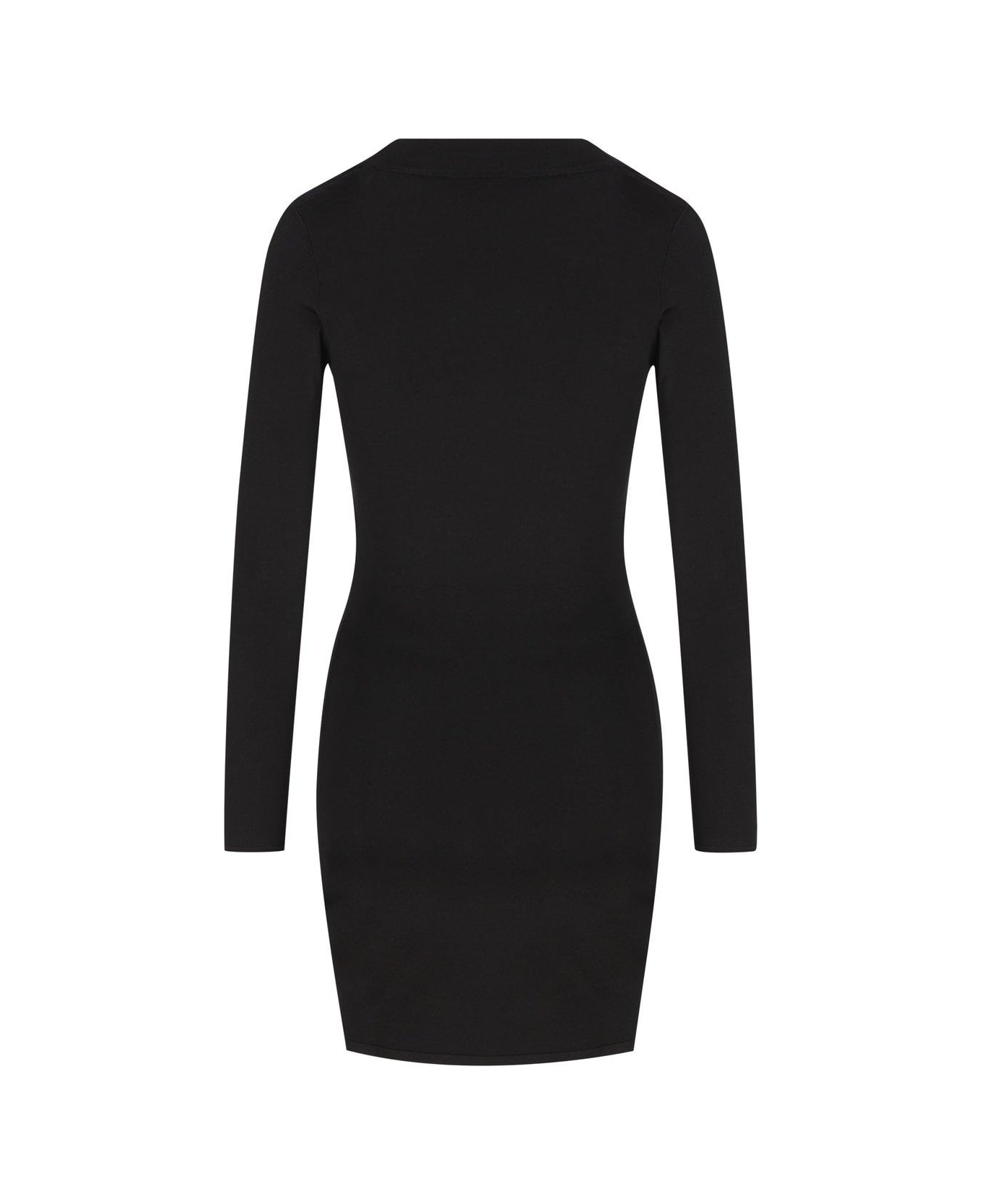 Saint Laurent Plunging Round Neck Long-sleeved Dress - BLACK