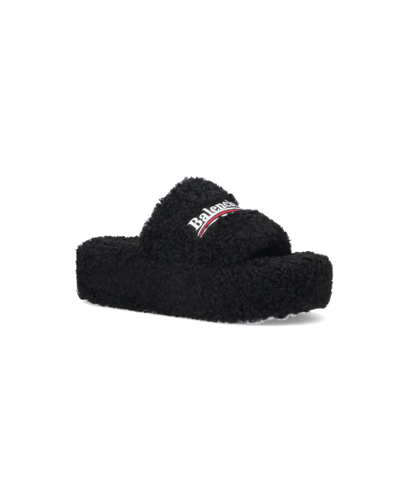 Balenciaga "furry" Slide Sandals - Black  